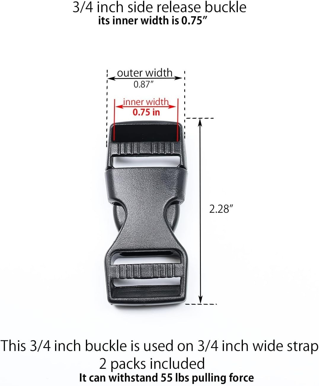 Heavy Duty 3/4 Inch Plastic Side Release Buckles for Straps & Backpacks – 2 Pack