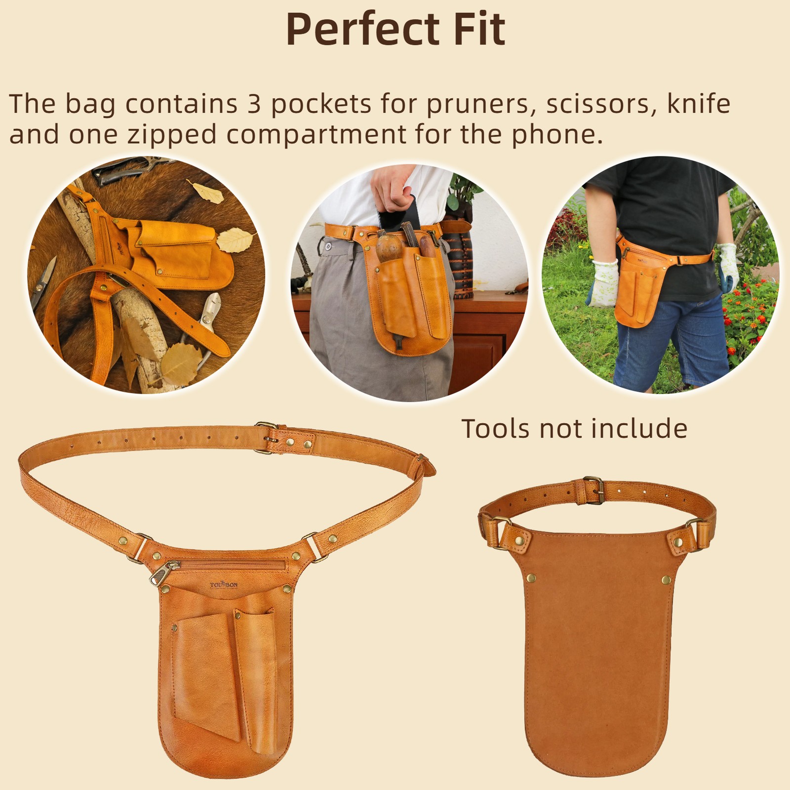 TOURBON Leather Gardening Tools Belt Florist Holder Bag Utility Pouch Phone Case