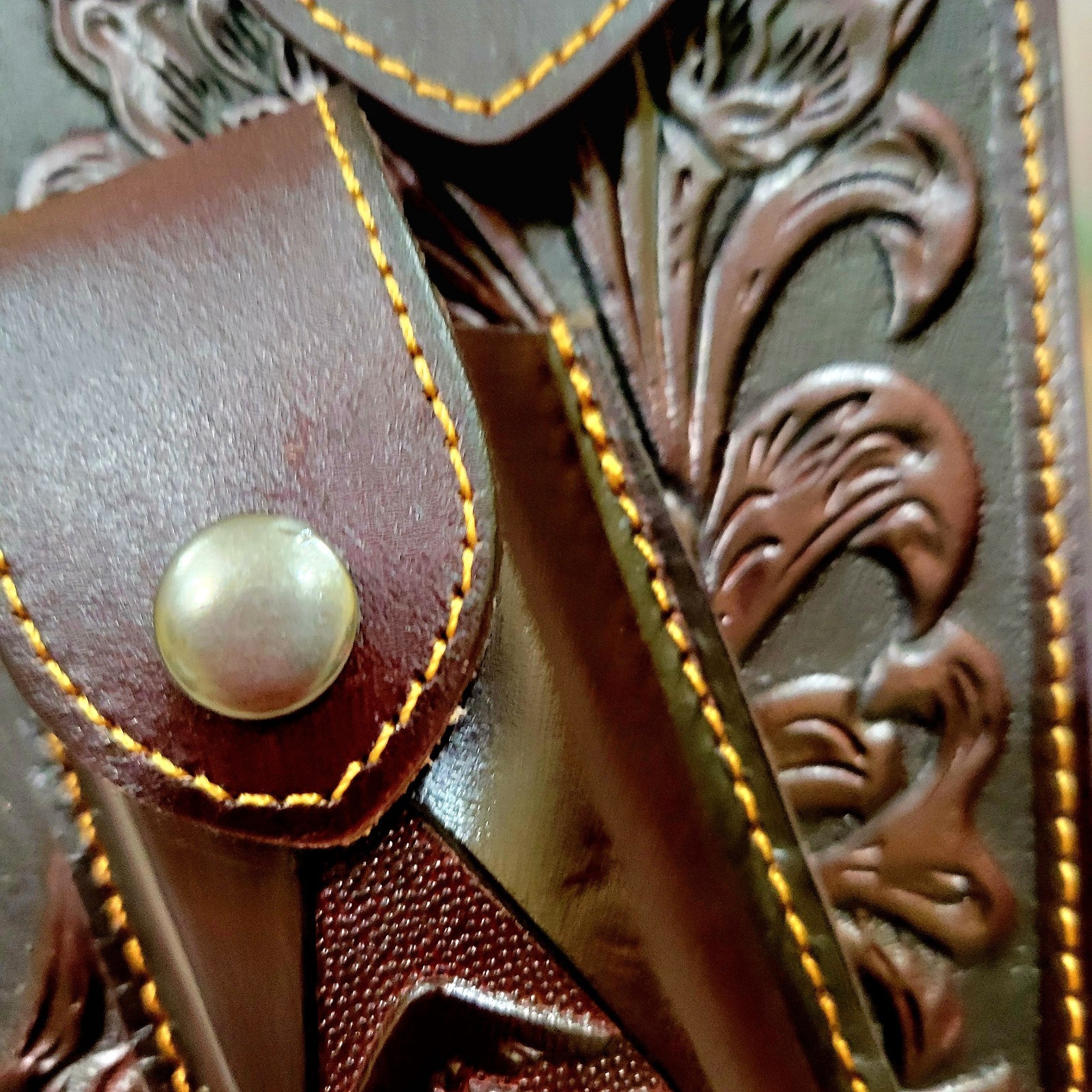 Longhorn Leather Phone Holstor With Knife Sheath & Belt Clip Sz LARGE 7×4″