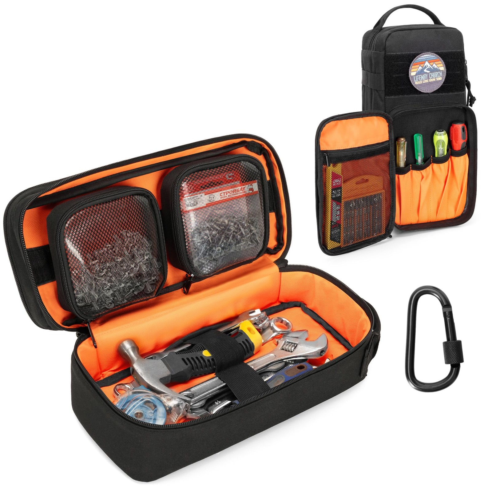 Heavy Duty Small Tool Bag Storage with 2 Zipper Pouches, Multi-functional Tac…