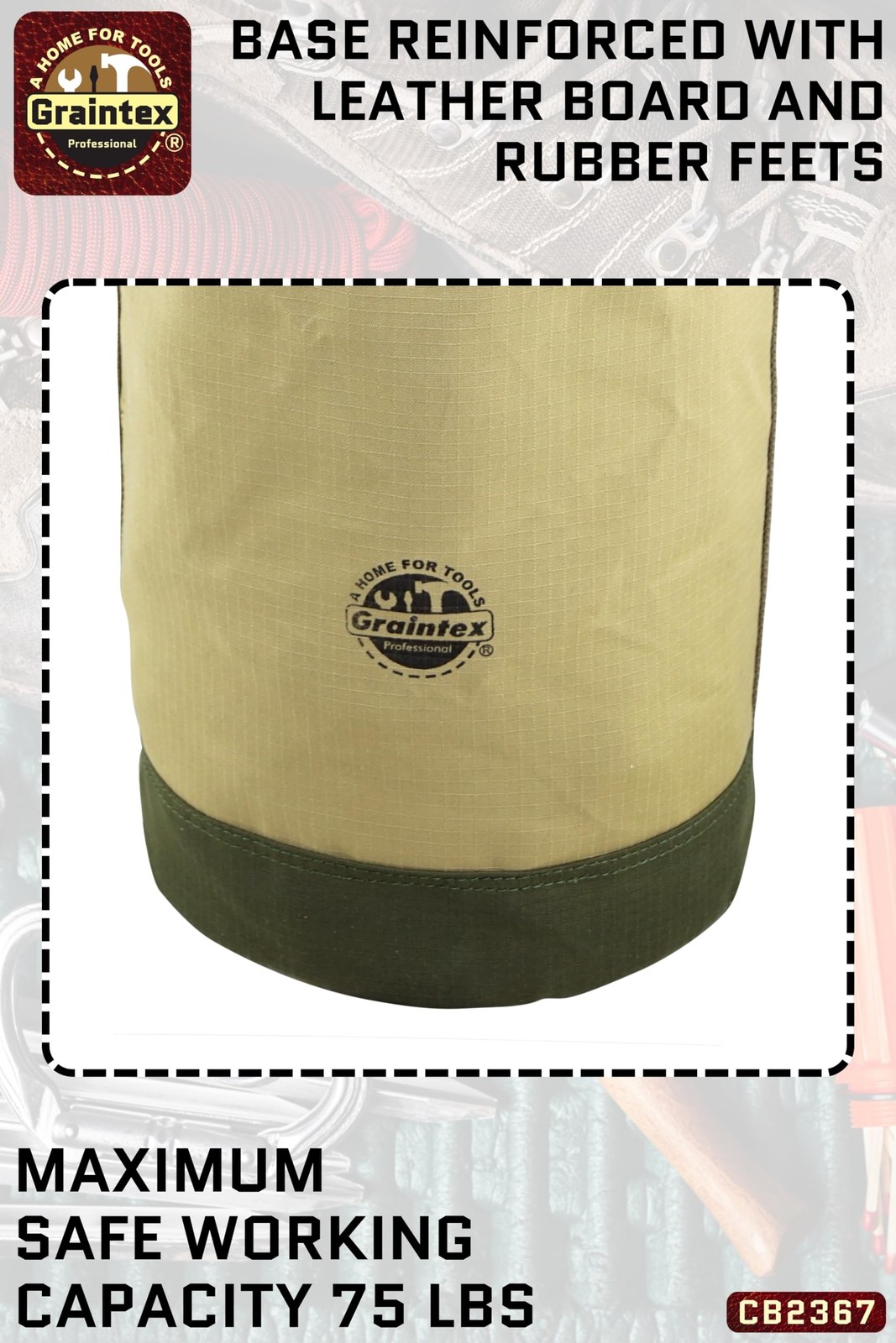 Canvas Utility Bucket 12×15 Inch Round Tool Bag Reinforced Base Carry Handle
