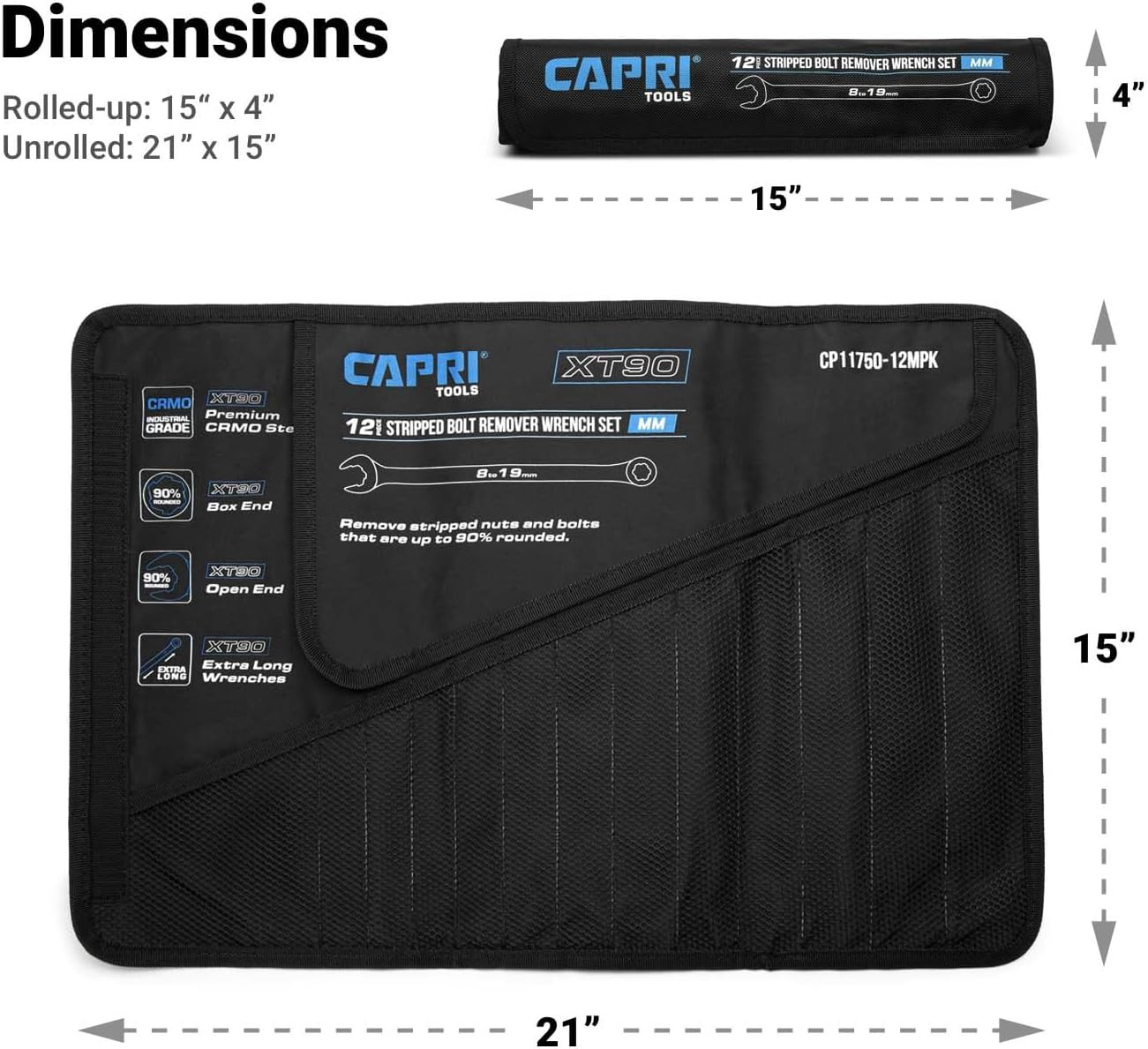 Wrench Roll Up Pouch for Extra-Long Wrenches, Deep Pockets