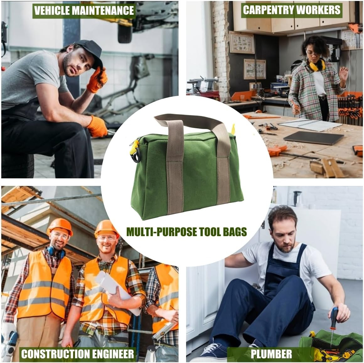 12 Inch Wide Mouth Tool Bag, Heavy Duty Canvas Tool Storage Bag, Large Capacity