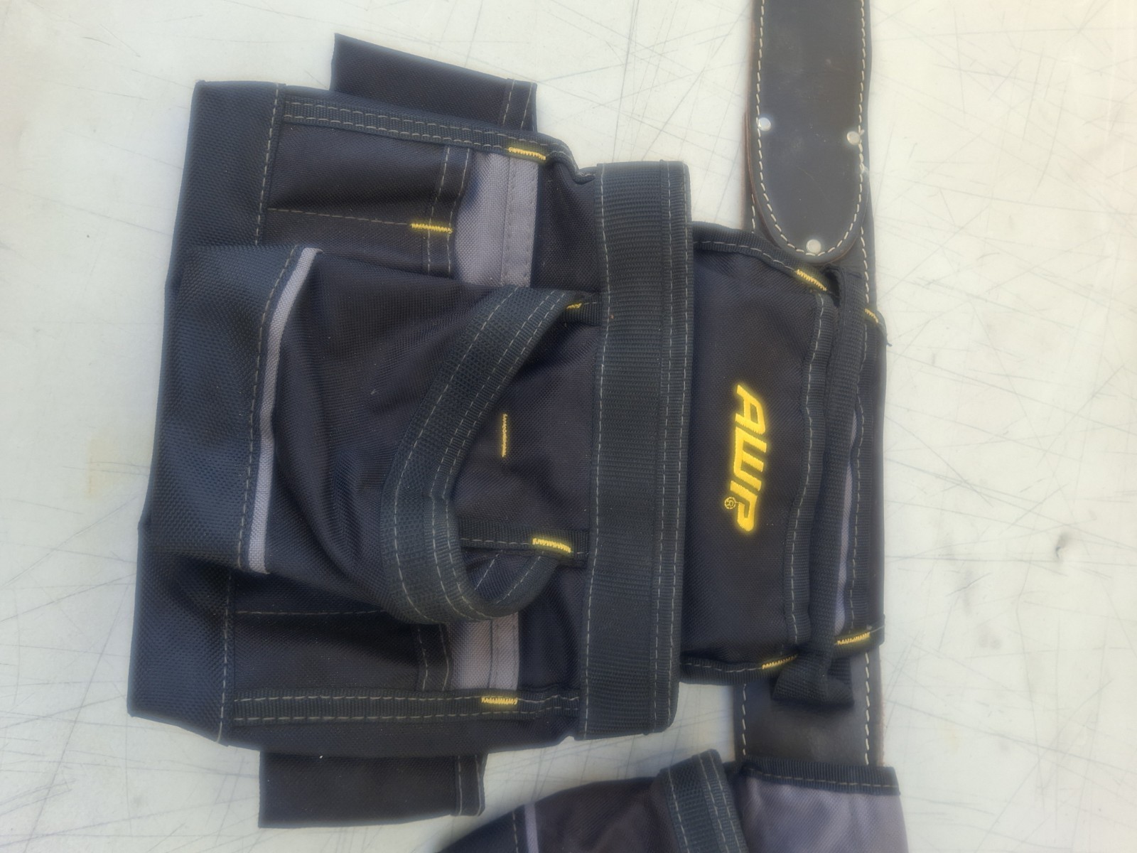 AWP 12 Pocket Leather Construction Tool Pouch w leather Belt Hammer Loop Holder