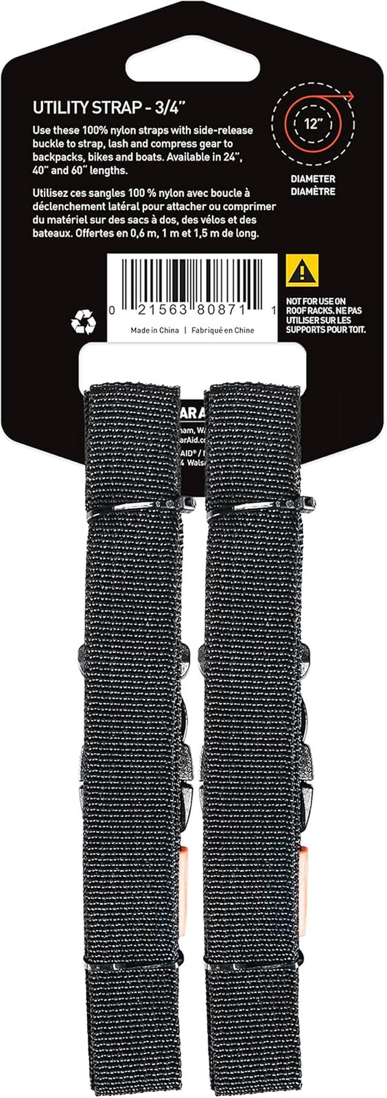Utility Straps with Side-Release Buckle, Secure and Compress Camping, Biking, Hu