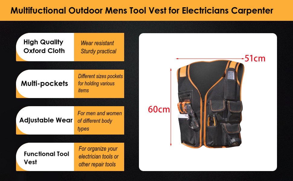 Tool Vest Work Vest for Men with Pockets Universal Storage Waist Bag Tool Vest