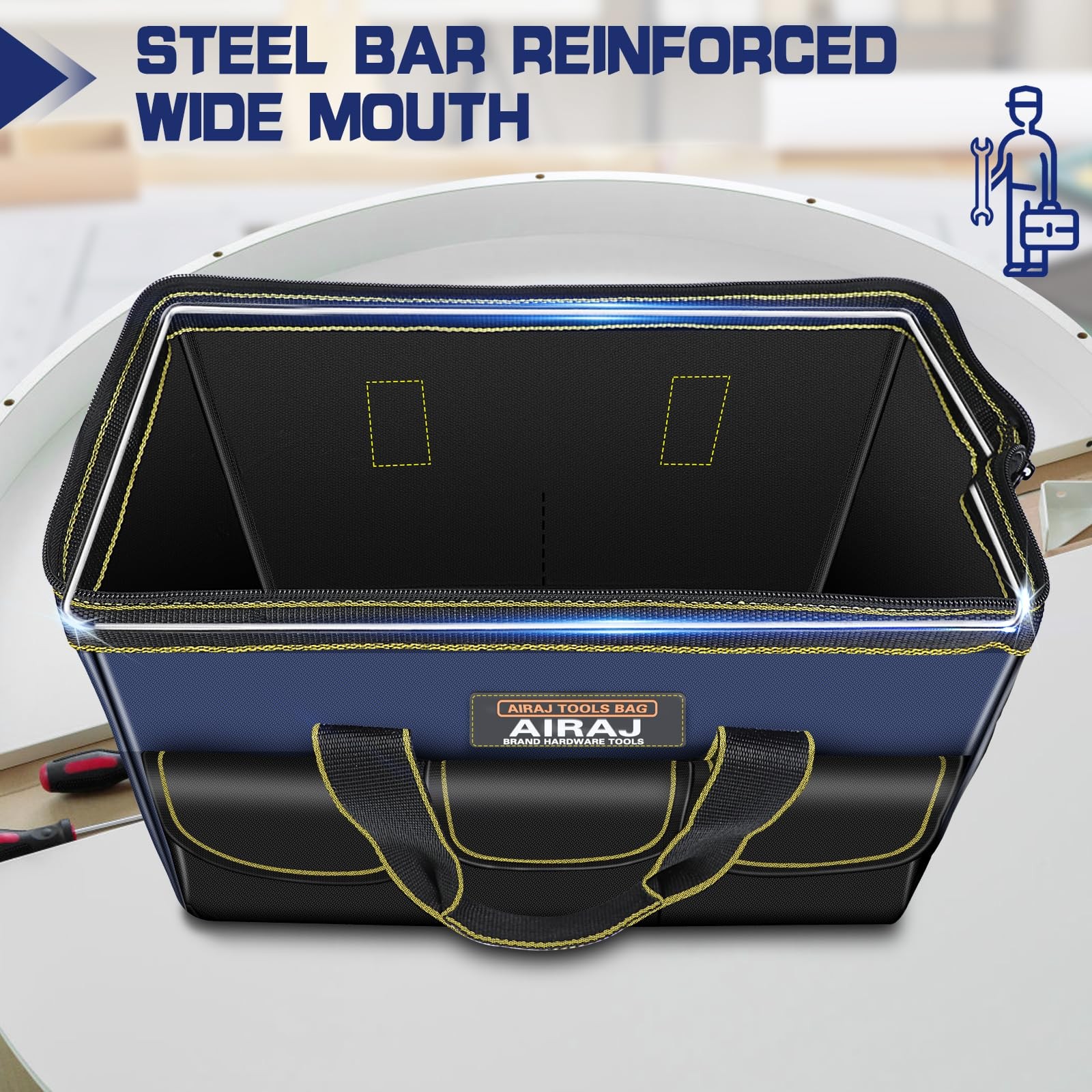 2 PCS Tool Bag Set 14 Inch & 16 Inch Portable Wide Mouth Organizer Tote Box