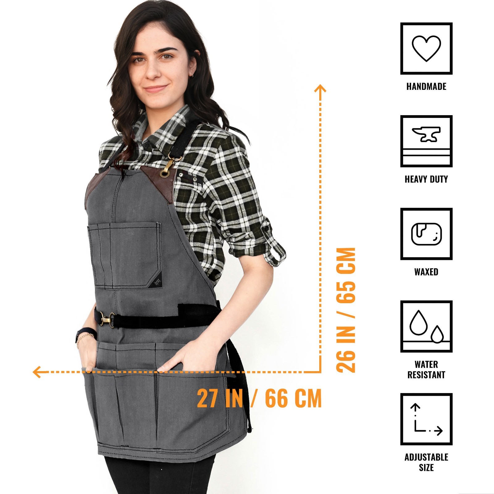 Tool Apron – 12 Pockets, Heavy-Duty Waxed Canvas, Leather Trim, NoTie – Woodwork