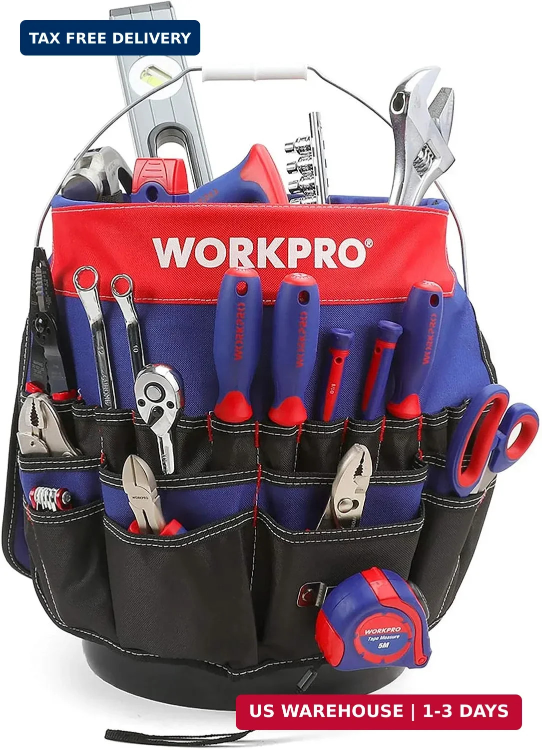 WORKPRO Bucket Tool Organizer with 51 Pockets Fits to 3.5-5 Gallon Bucket (Tools