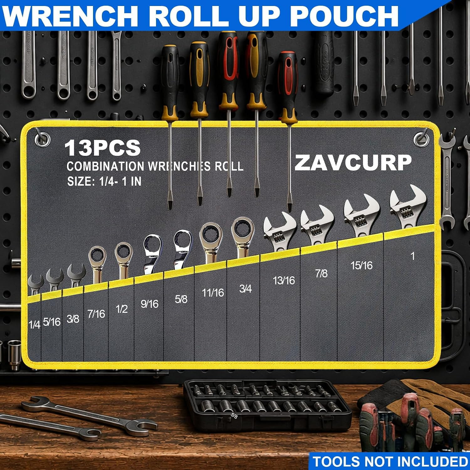 2PCS Wrench Roll up Pouch, Wrench Organizer Roll Up, Tool Roll up Bag, Heavy Dut