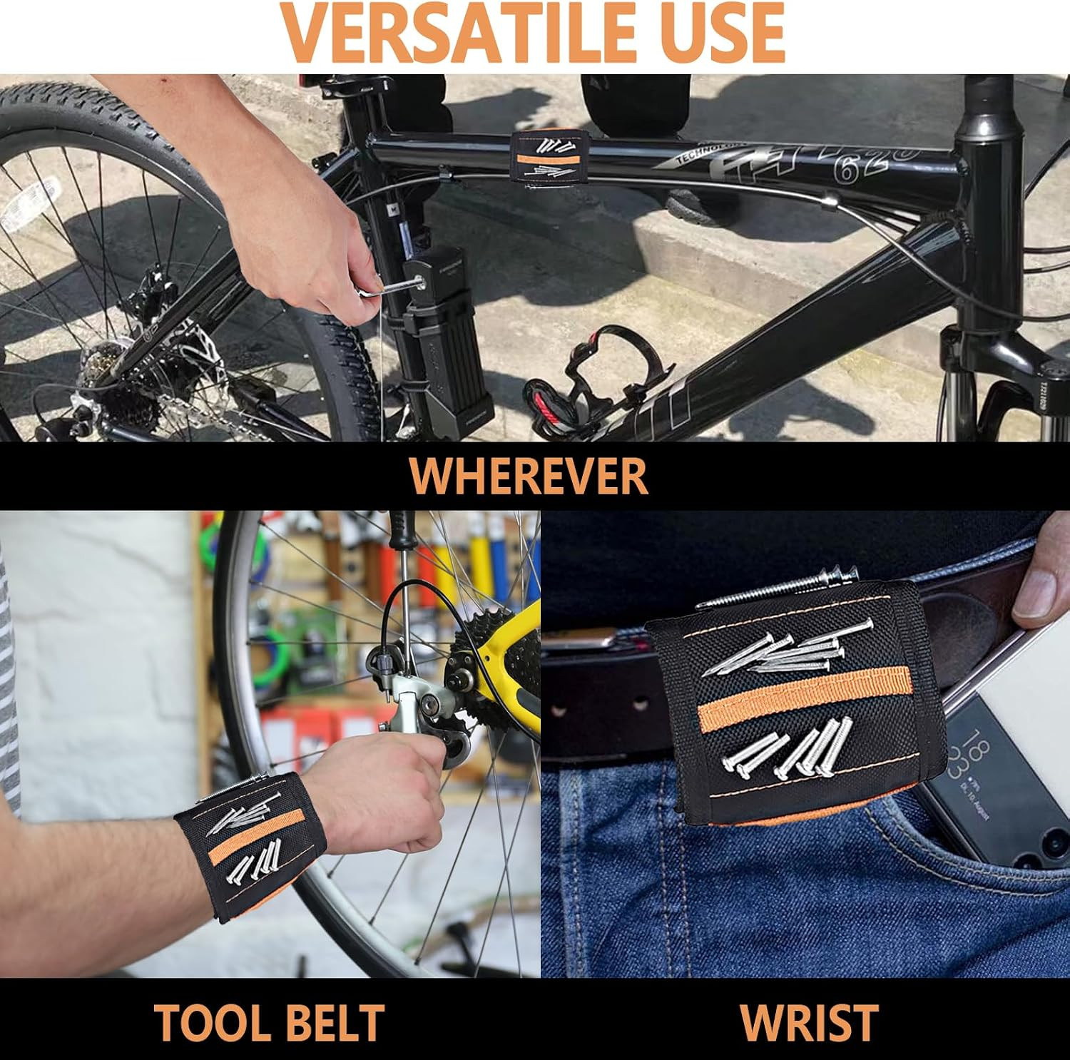 Magnetic Wristband for Tools, Screws, Nails and Drill Bits, Made from 15 Strong