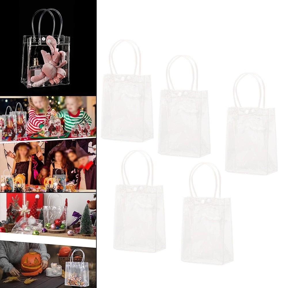 Clear PVC Plastic Tote Bag with Buttons Secure Packaging Solution Pack of 5