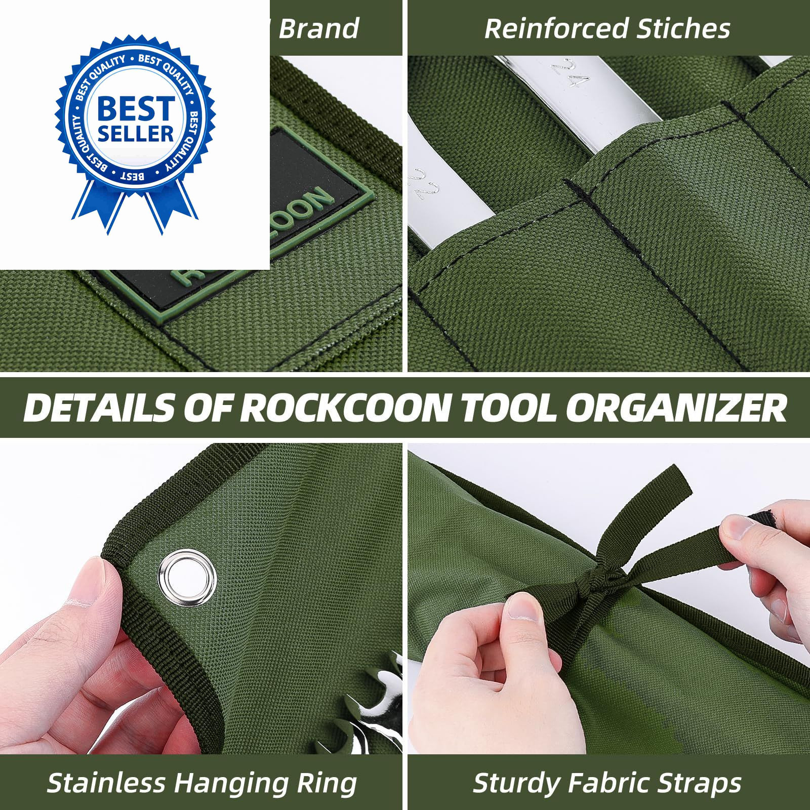 ROCKCOON Wrench Roll Organizer 16 Pockets, Small to Medium, Green