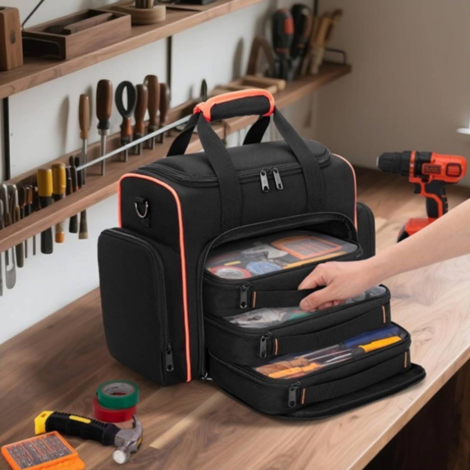 Electrician Tool Bag Multiple Pockets for Work Location, Electricians