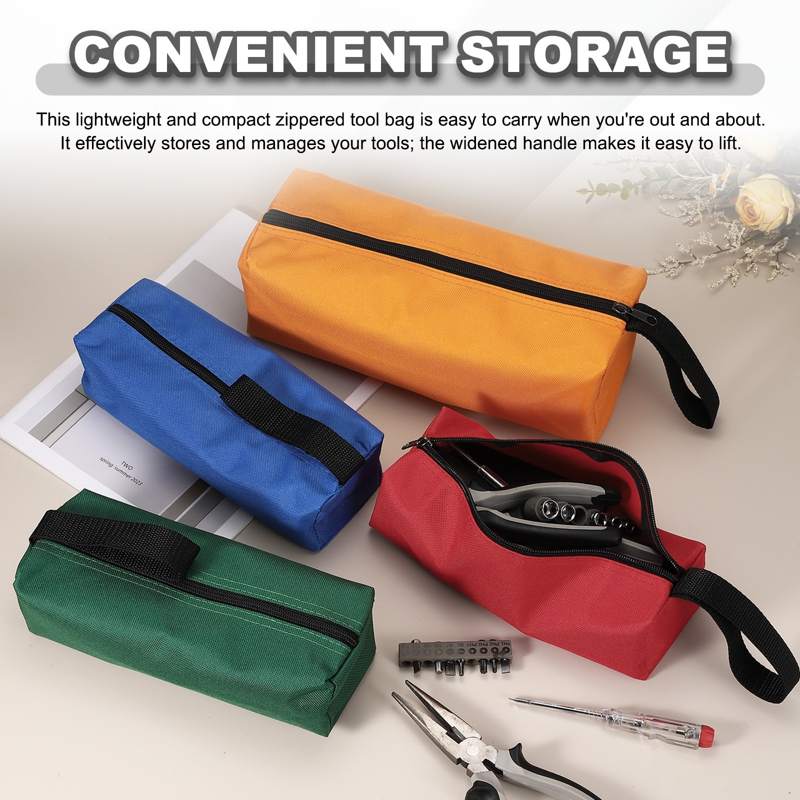 2 Pcs Multi Purpose Zipper Canvas Tool Pouch, Black 11.8×3.9×3.9″