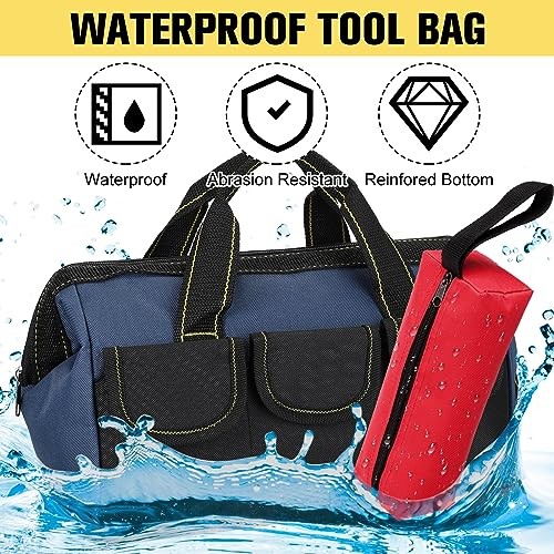 9 Pcs Tool Bag for Men 3 Heavy Duty Wide Mouth Tool 13 Inch Blue Red Yellow