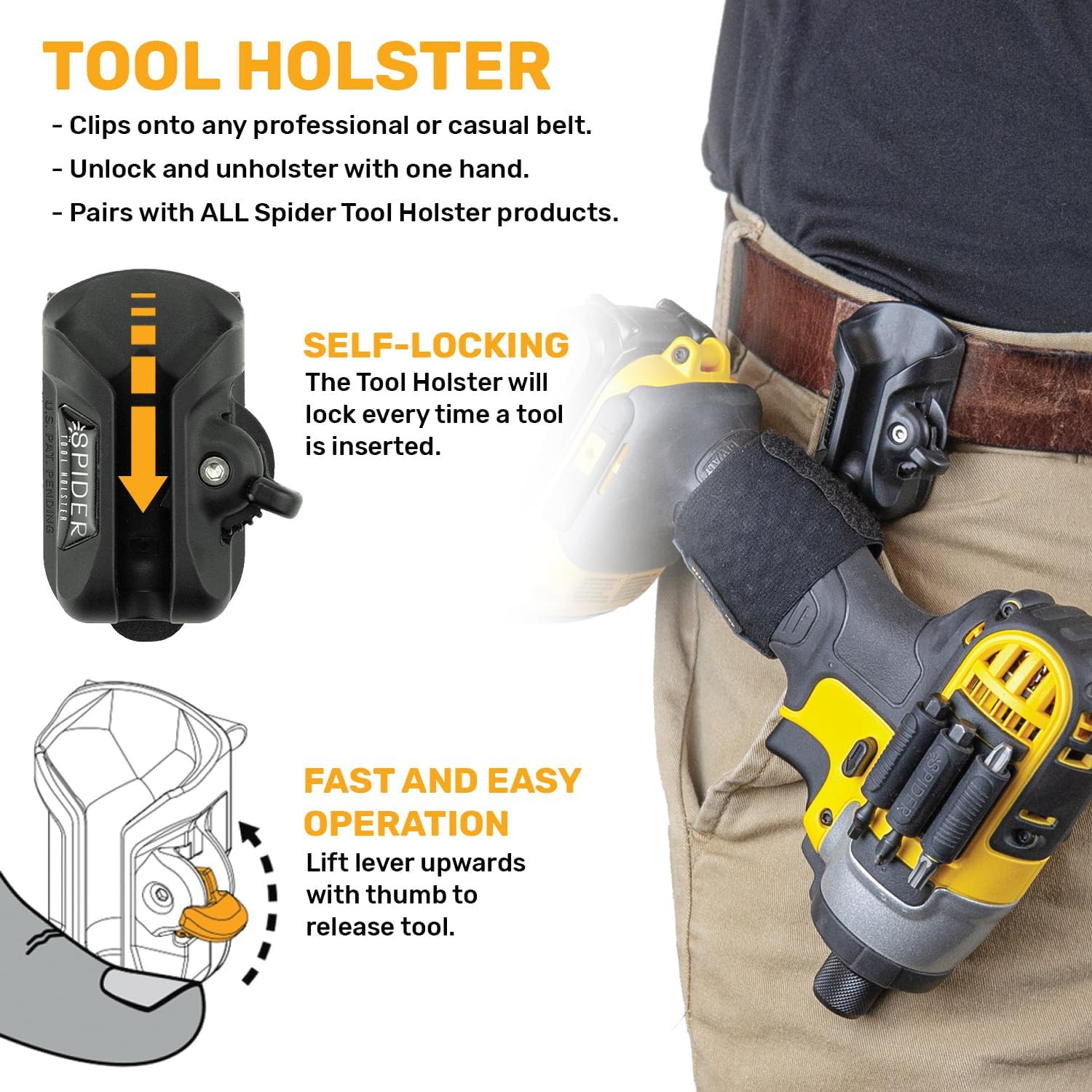 Tool Holster – Self Locking, Quick Draw, Universal Tool Holder – Clips onto Any