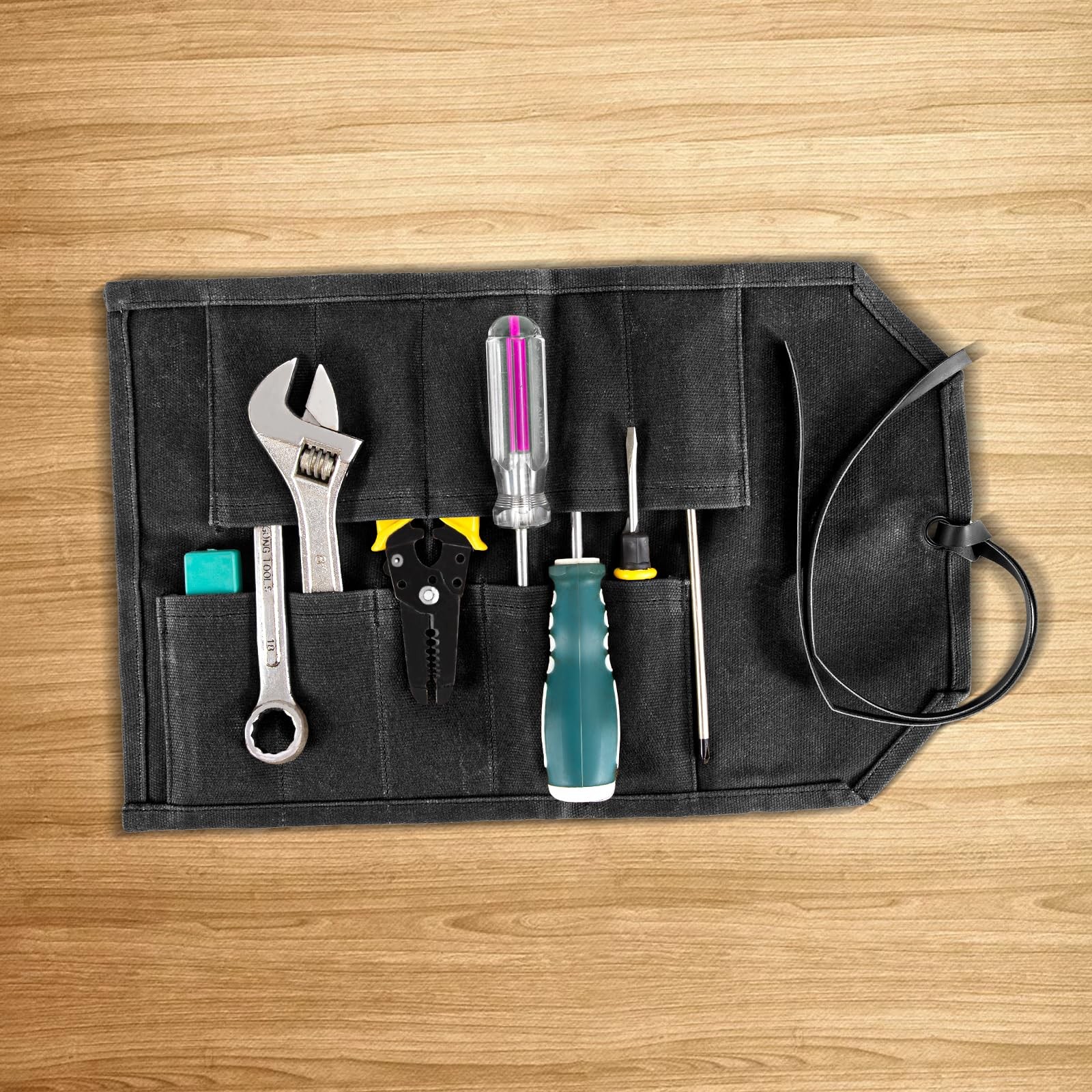 Tool Roll,10Slots Tool Roll up Pouch,Heavy Duty Waxed Canvas Tool Roll Bag,Chise