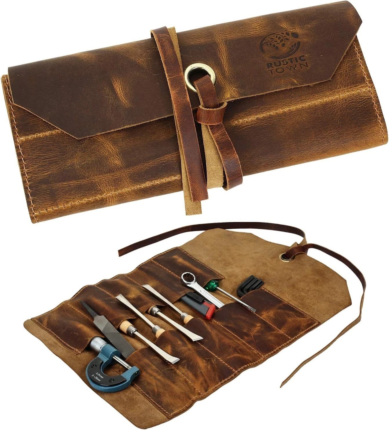 Leather Tool Roll Up Pouch – Leather Tool Wrench Roll/Chisel Bag by.