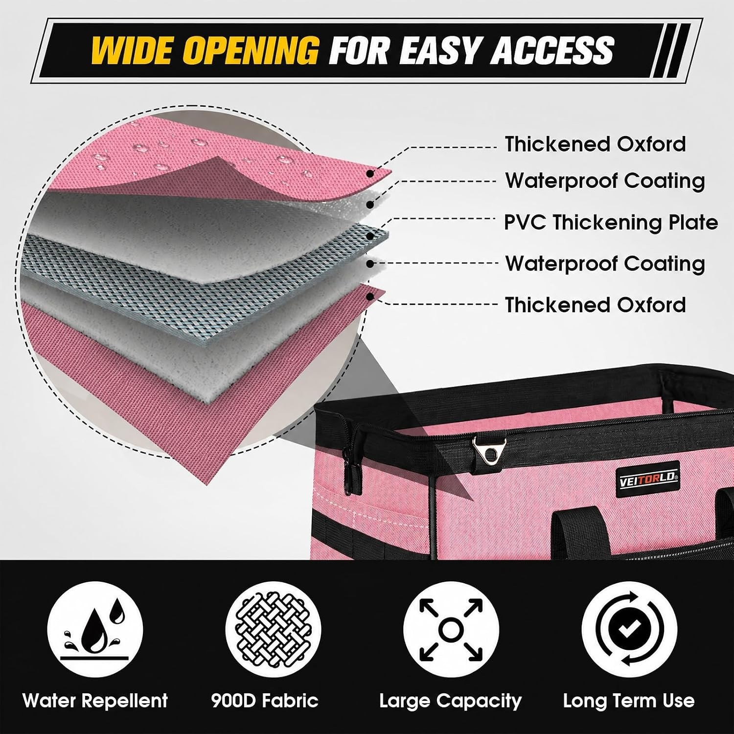 16-Inch Pink Tool Bag with 19 Pockets – Heavy-Duty Organizer for All Needs