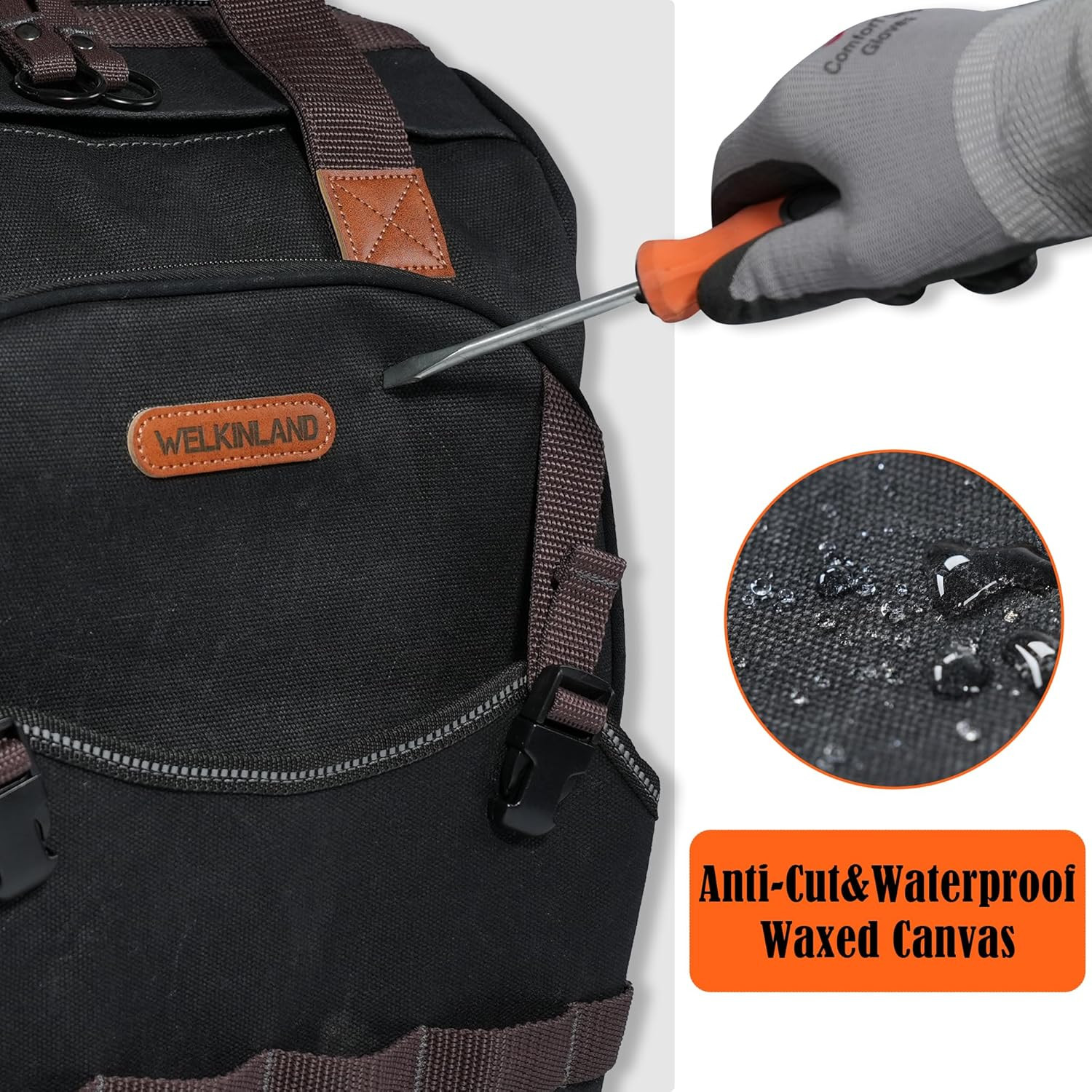 Heavy-Duty 88-Pocket Waxed Canvas Tool Backpack for Electricians & Technicians