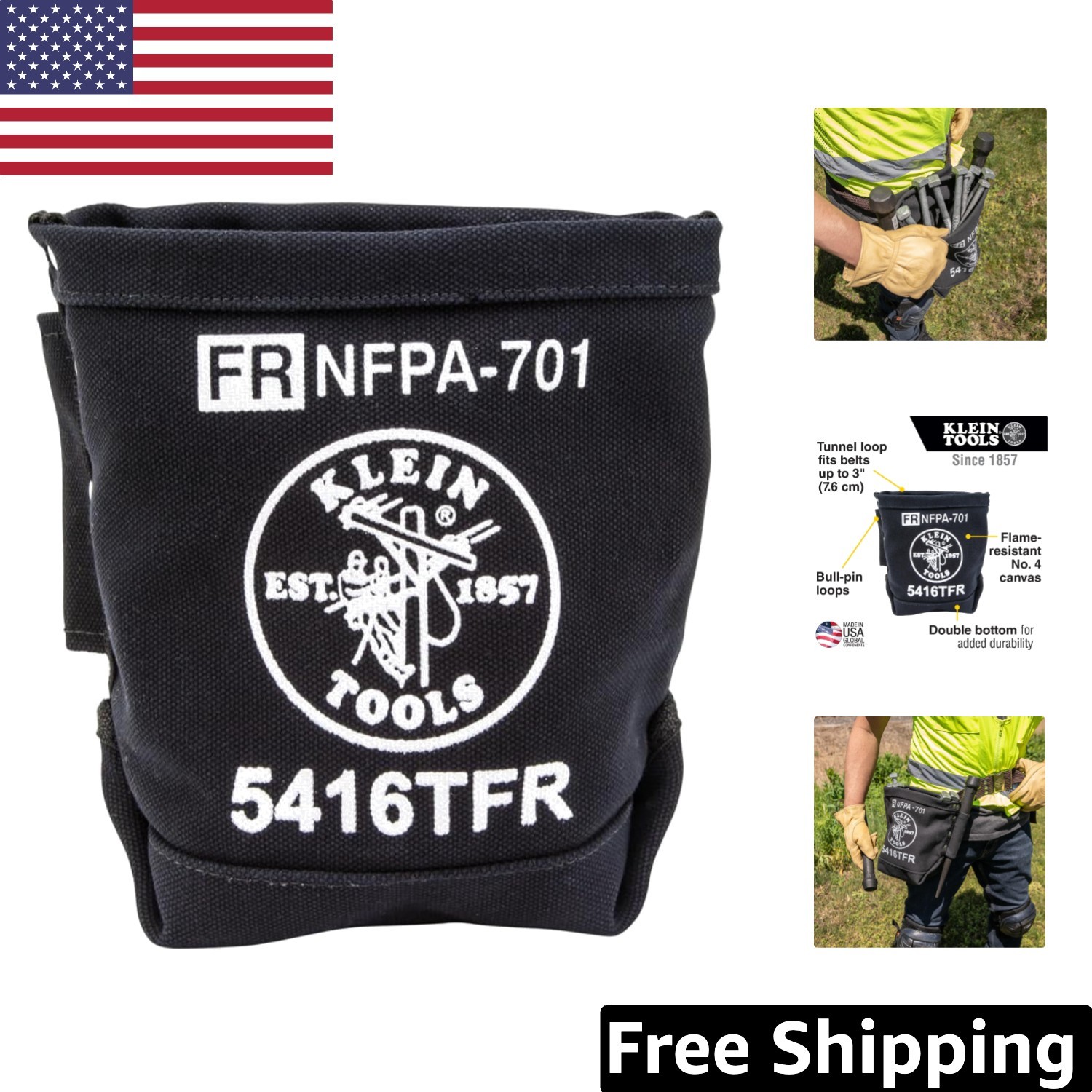 Flame-Resistant Tool Bag with Durable Double Reinforced Bottom, 11×9.6×2.1-Inch