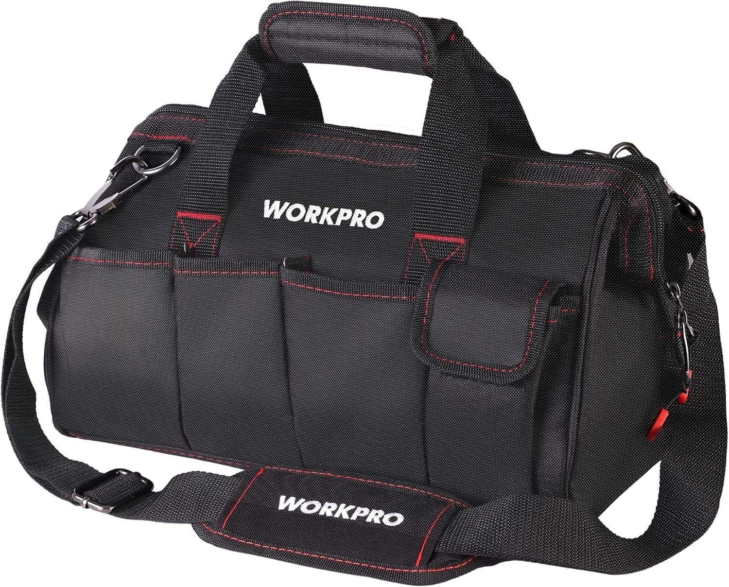 Durable 14-Inch Multi-Pocket Tool Bag with Adjustable Shoulder Strap in Black