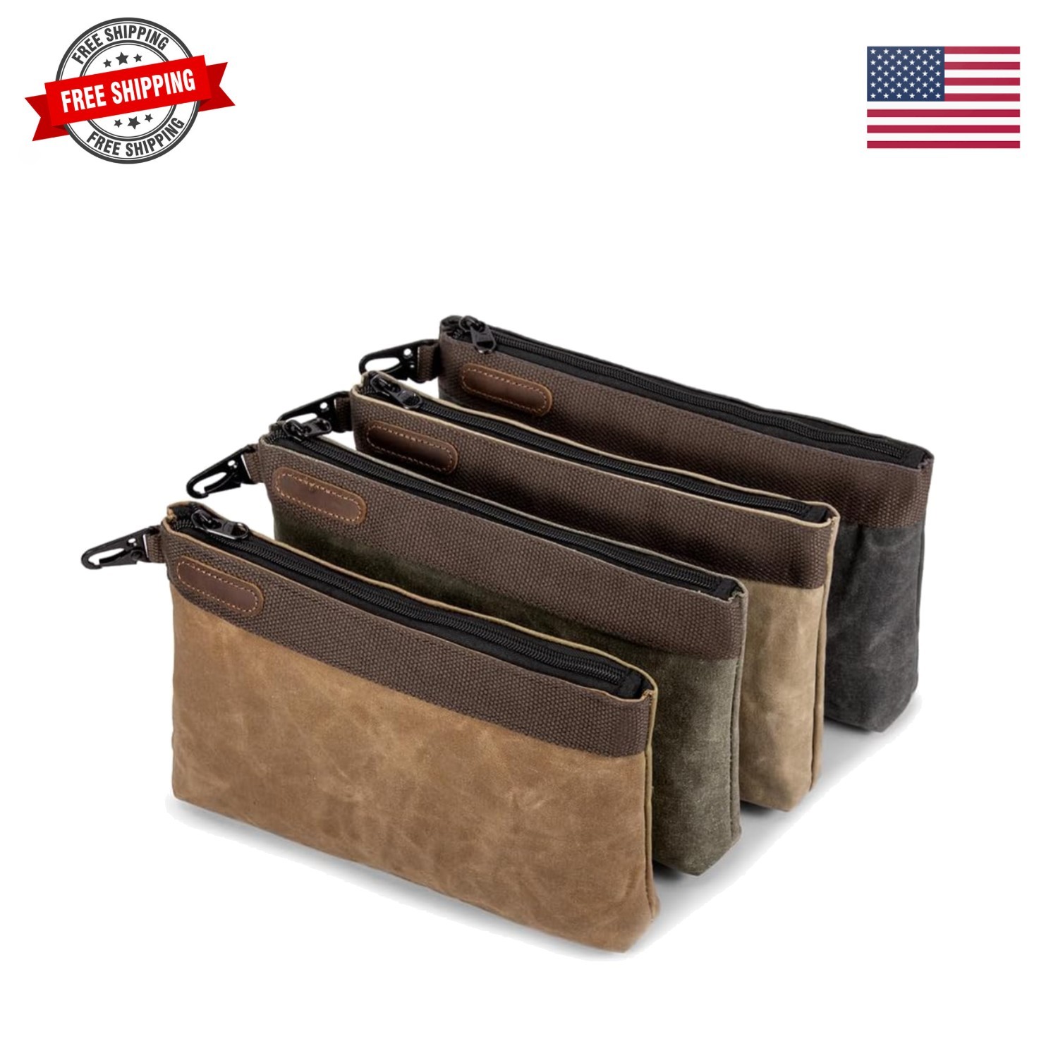 Waxed Canvas Tool Pouches 4 Pack – 11-Inch Heavy-Duty Zipper Tool Bags Set, W…
