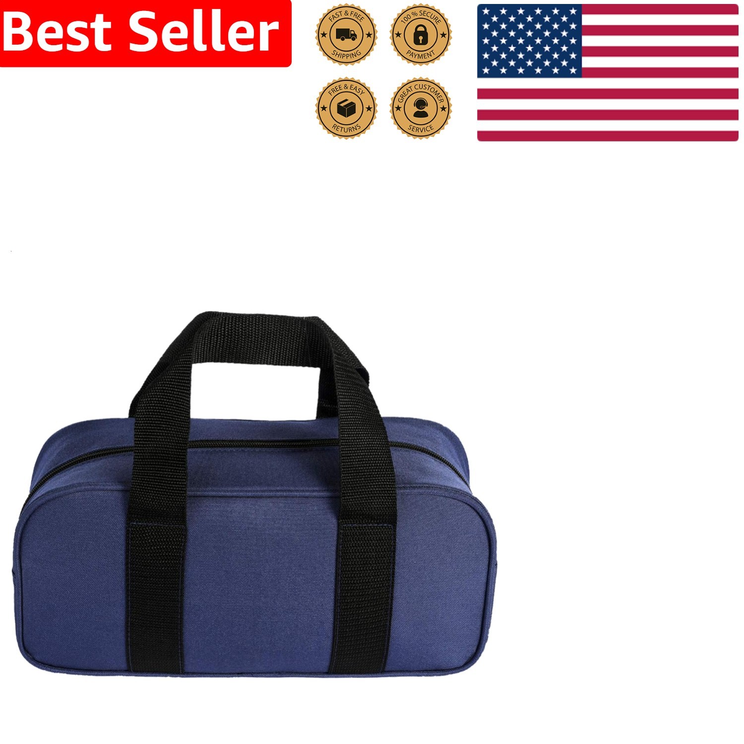 Heavy Duty 2 Piece Tool Bags Blue Polyester Wide Open Mouth Zipper Durable