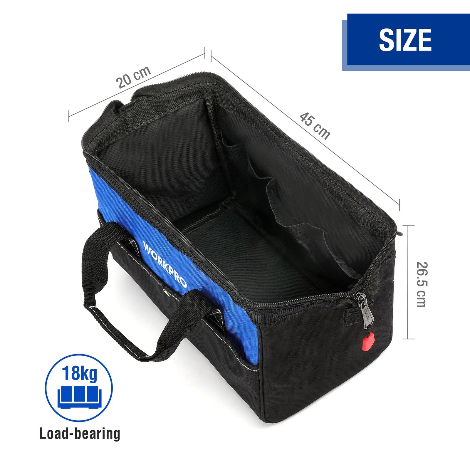 18-inch Close Top Wide Mouth Storage Tool Bag with Adjustable Shoulder Strap,