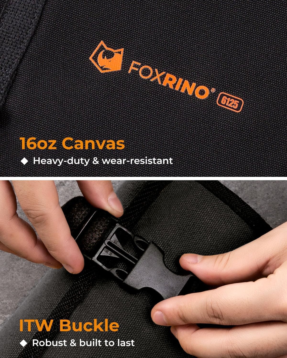 Wrench Roll, Roll Up Pouch, Heavy Duty Canvas 17+1 SAE, Black