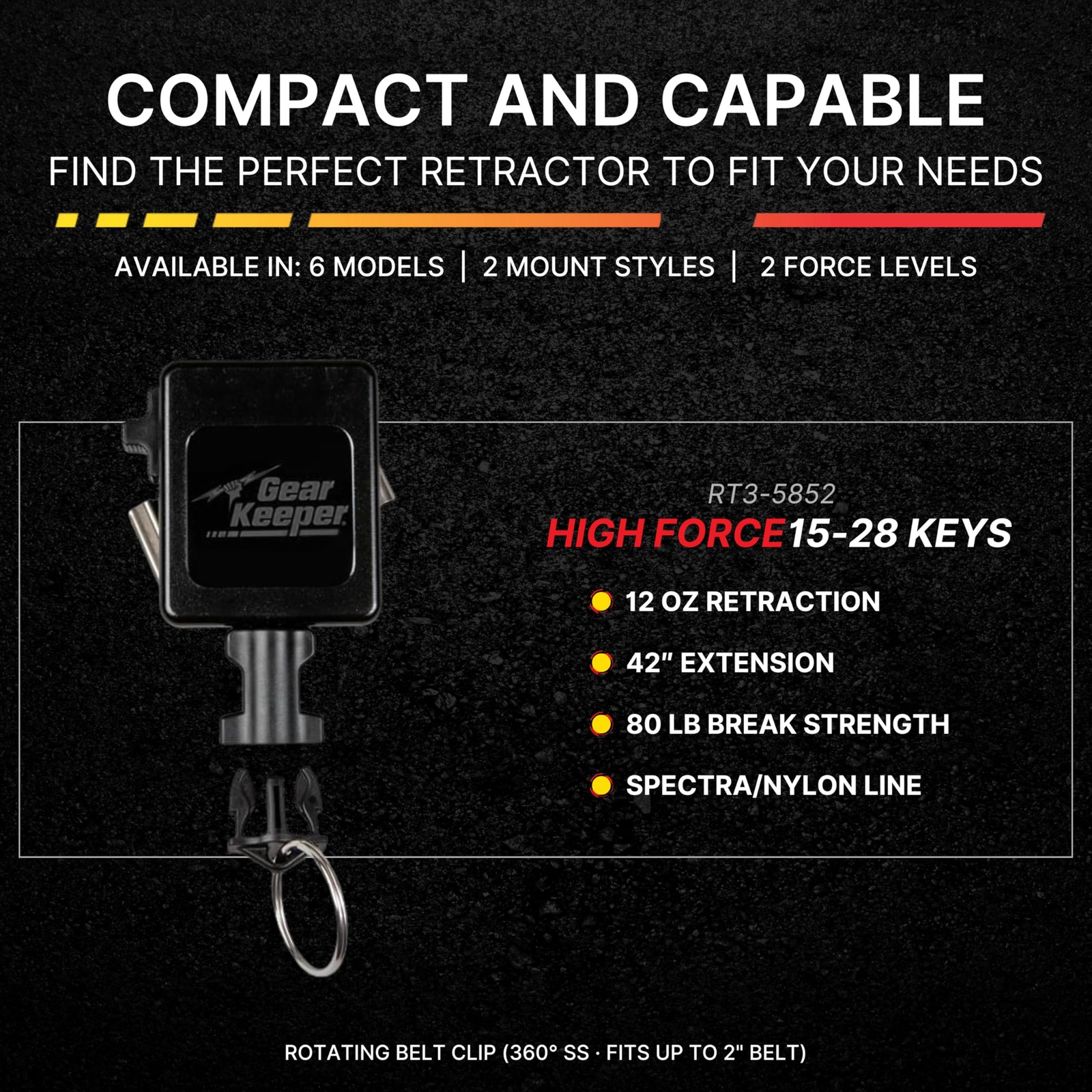 Retractable Keychain with Stainless Steel Rotating Belt Clip – Split Ring Tac…