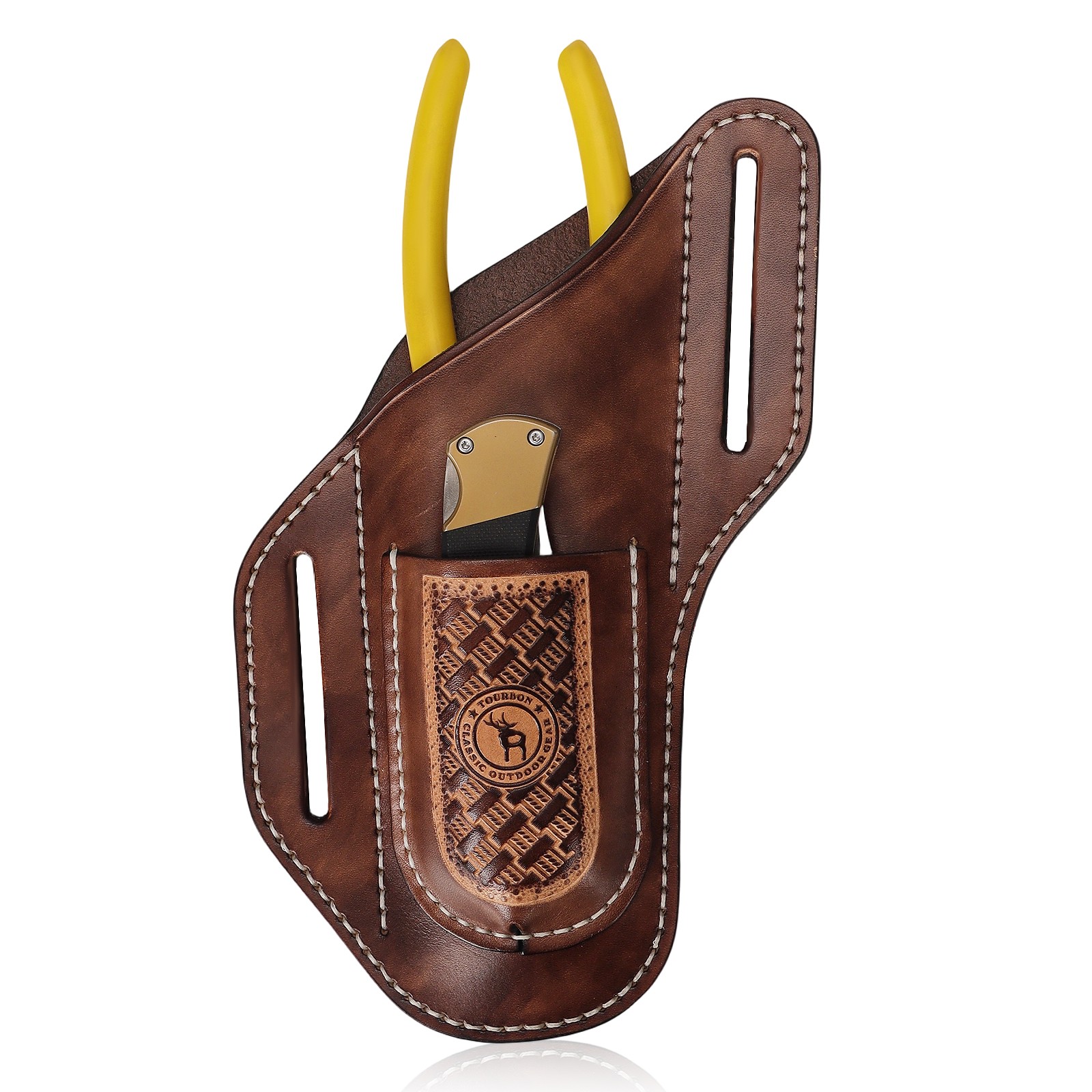 TOURBON Leather 2-in-1 Tool Pouch Folding Knife/Pliers Pocket Belt on Holster
