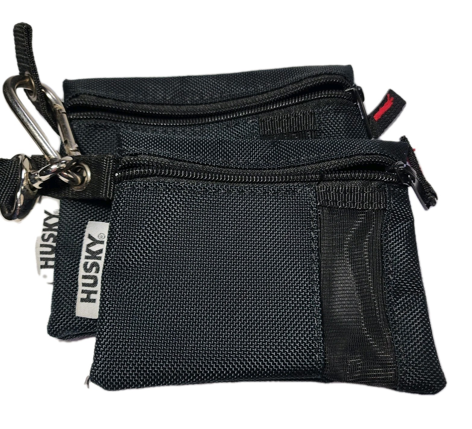 2 Husky Zipper Storage Pouches Work With Hook And Velcro Strap Set Mesh Strip