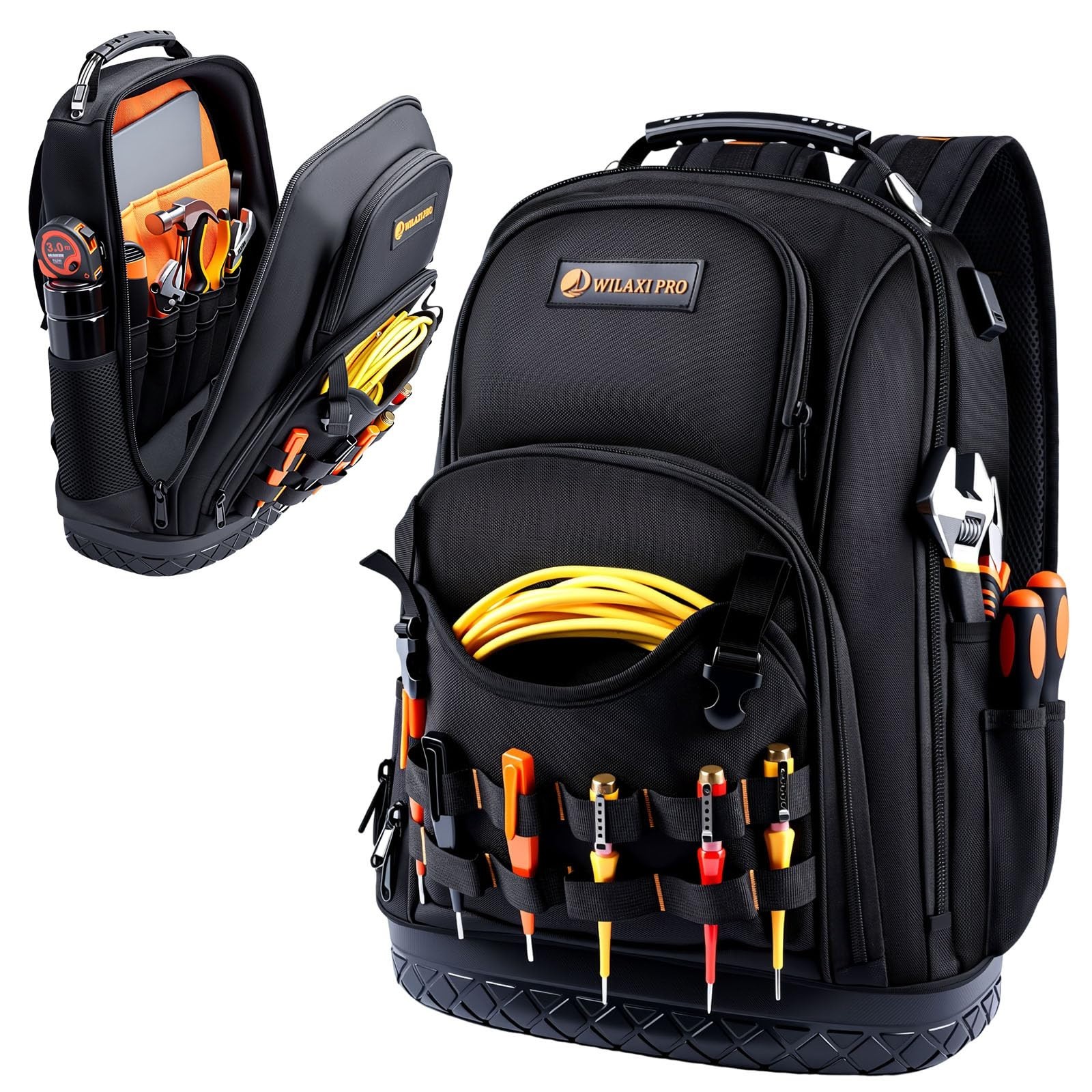 Heavy Duty Tool Backpack, Waterproof Oxford Fabric, 19″ Large Capacity, 44 Pocke