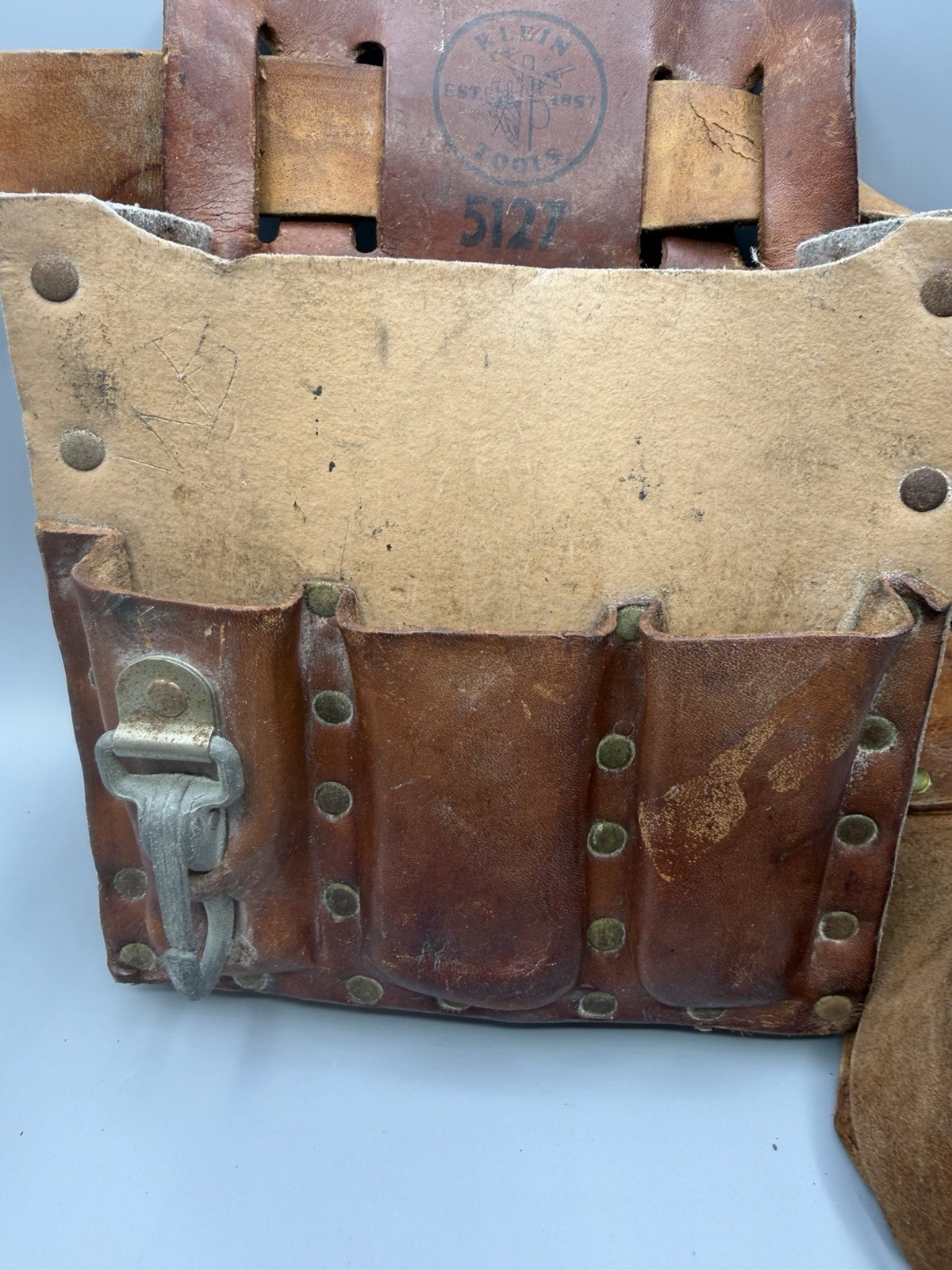 Klein Tools 5127 Brown Leather Tool Pouch With Belt Vintage