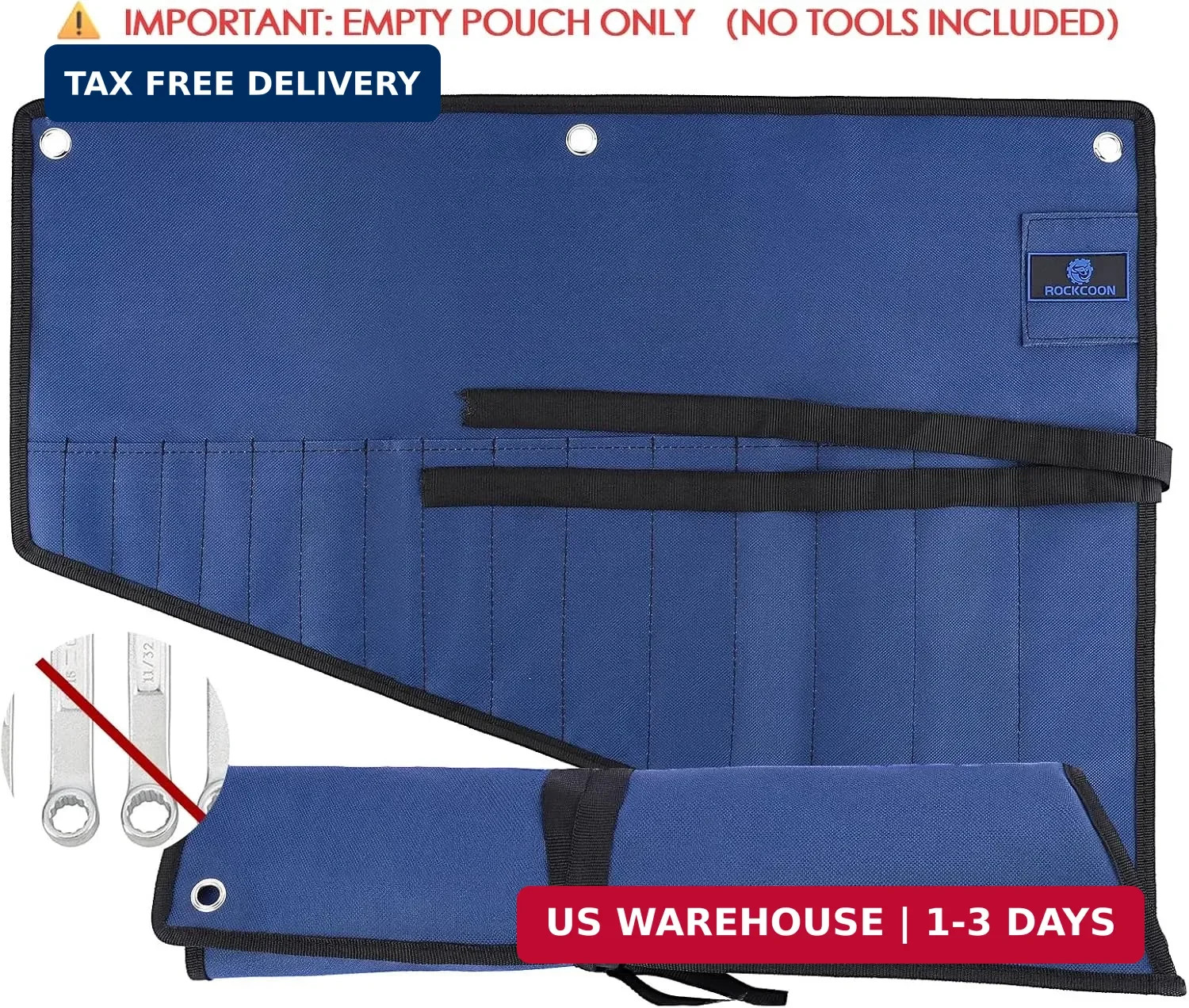 16 Pockets Tool Roll Wrench Roll Organizer, Rolled Tool Pouch Bag with Water Pro