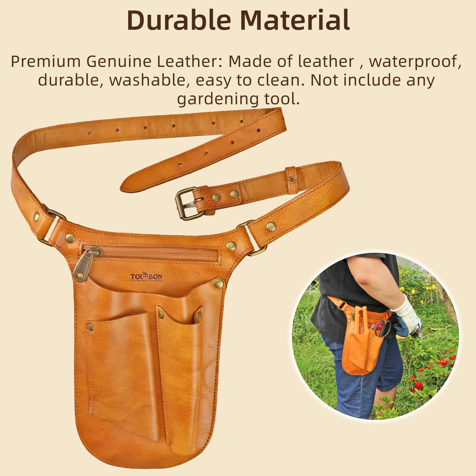 TOURBON Leather Gardening Tools Belt Florist Holder Bag Utility Pouch Phone Case