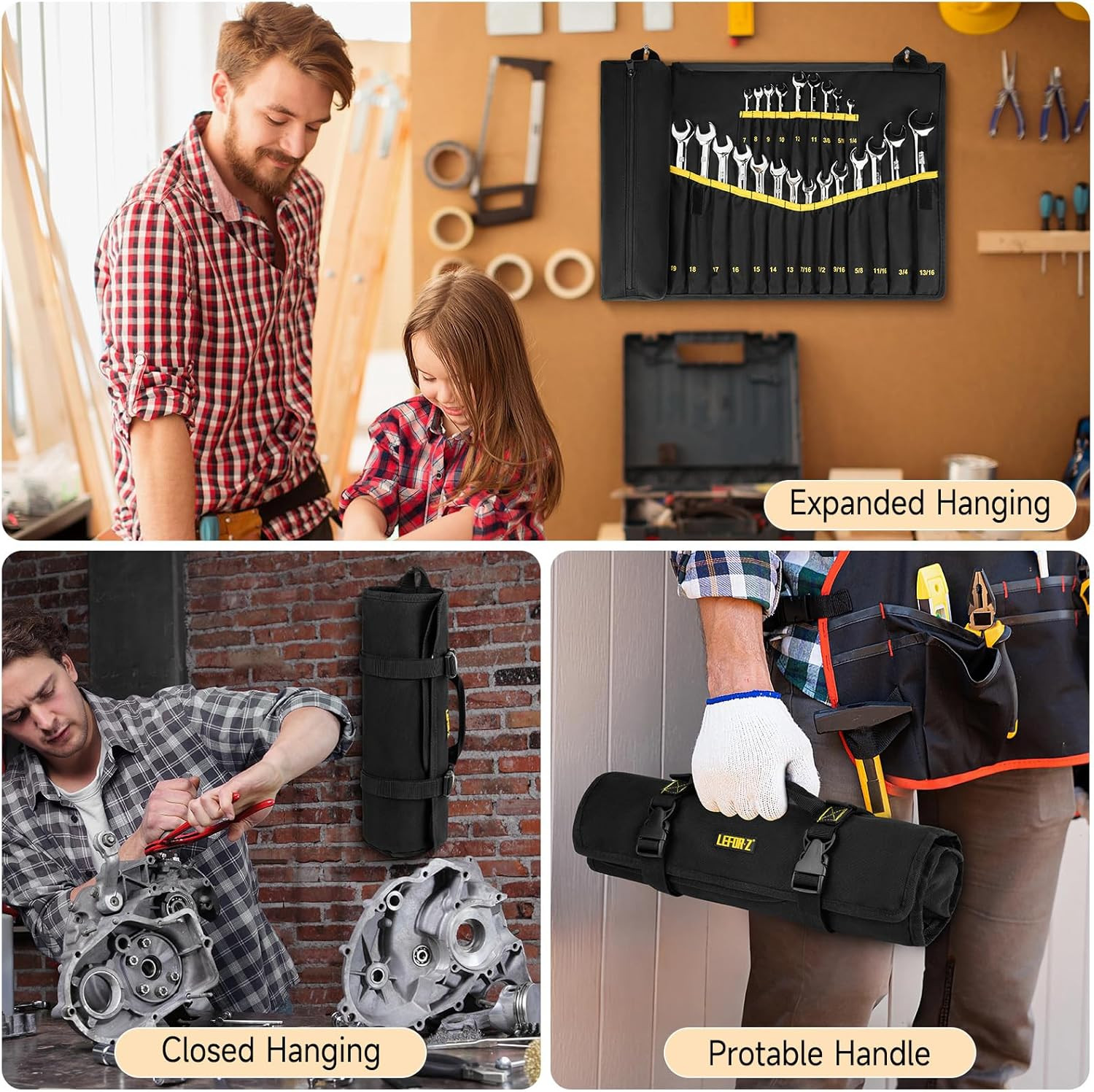 23+1 Pockets Wrench Roll Organizer,Wrench Roll up Pouch,Heavy Duty Tool Roll for