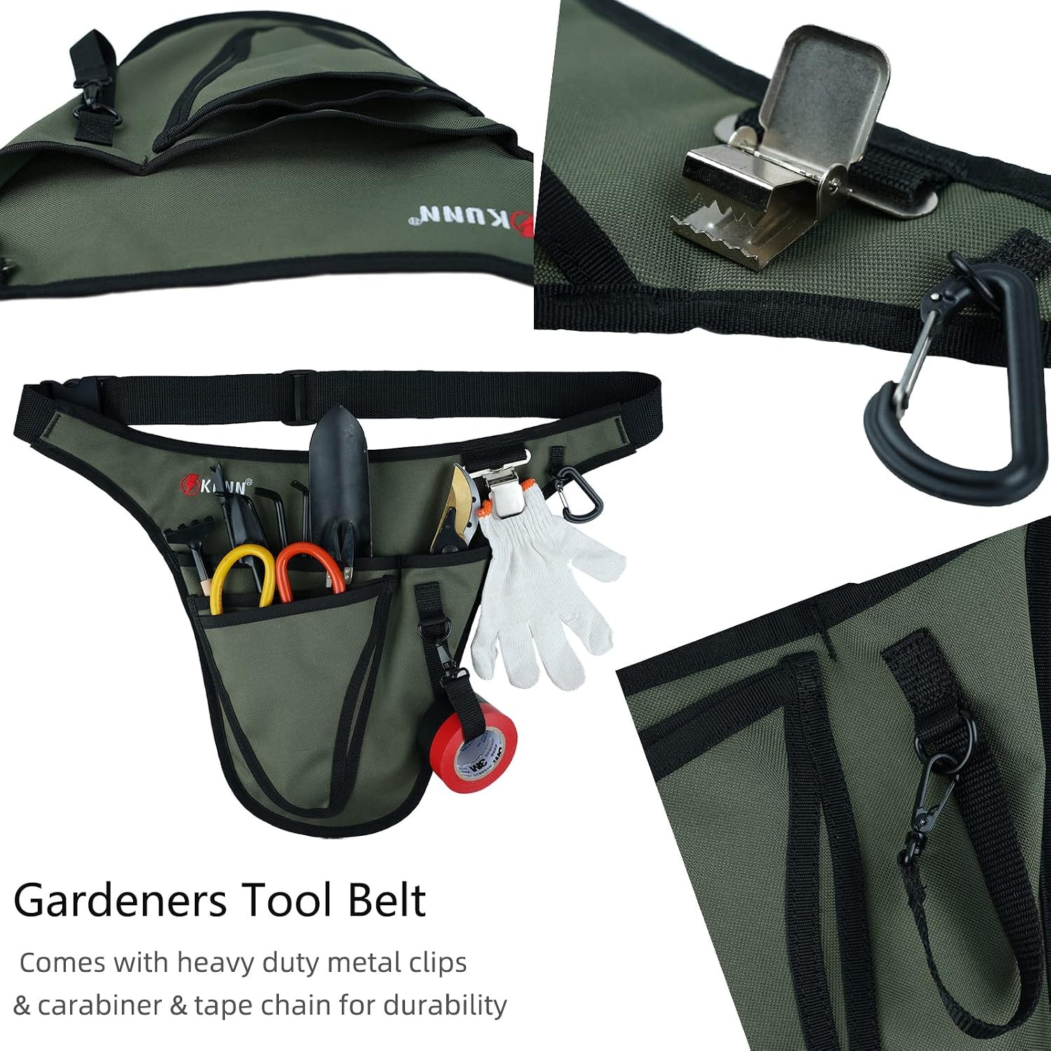 Garden Tool Belt Adjustable Waist Pouch 4 Pocket Army Green Florist