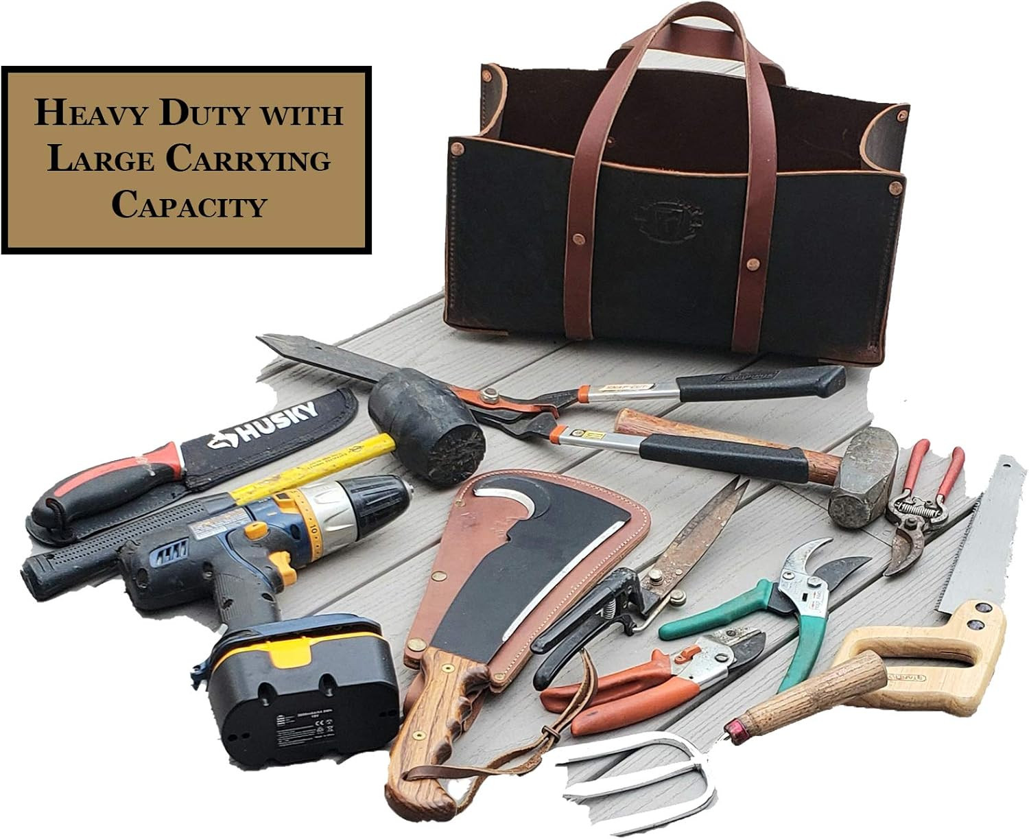 Premium Buffalo Leather Tote Tool Bag – Heavy Duty Organizer (Golden Brown)