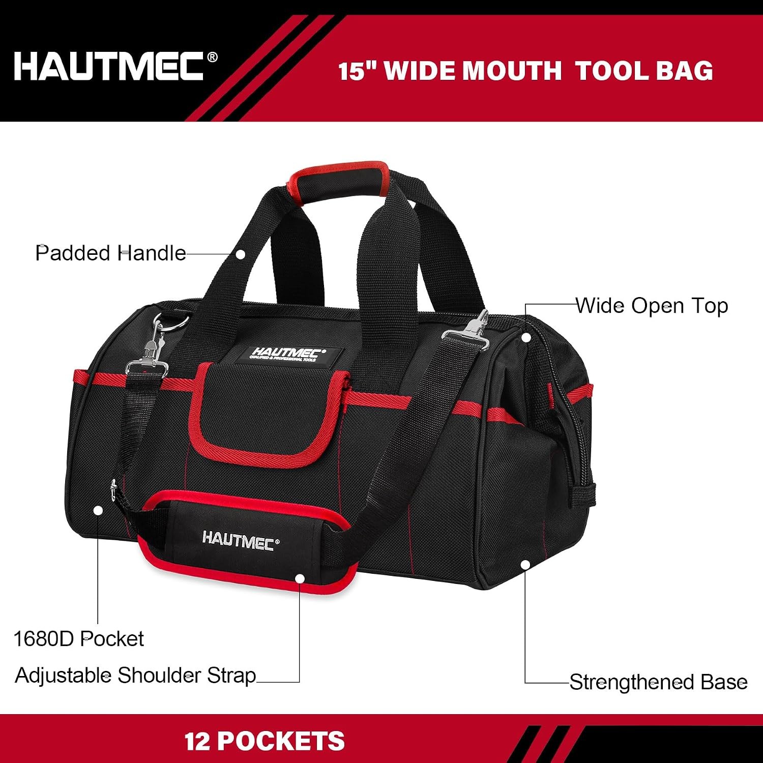 HAUTMEC 2 Piece Rolling Tool Bag Set 15 Inch Wheeled Tote