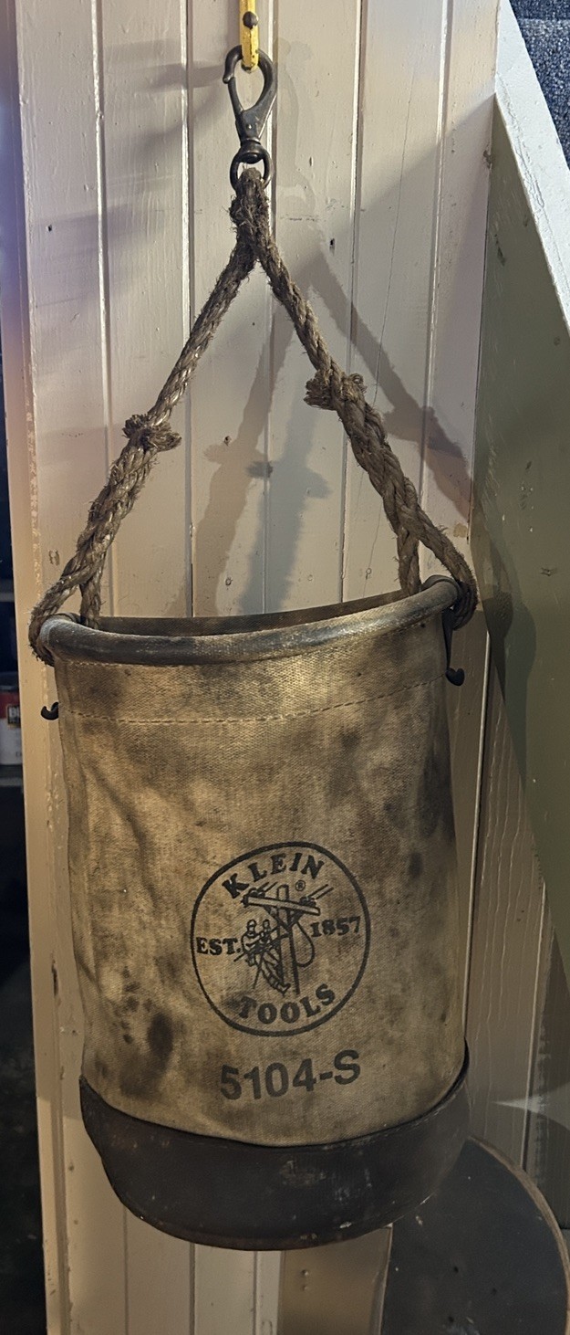 12” original leather brass Klein Tools 1504S swivel bucket Canvas