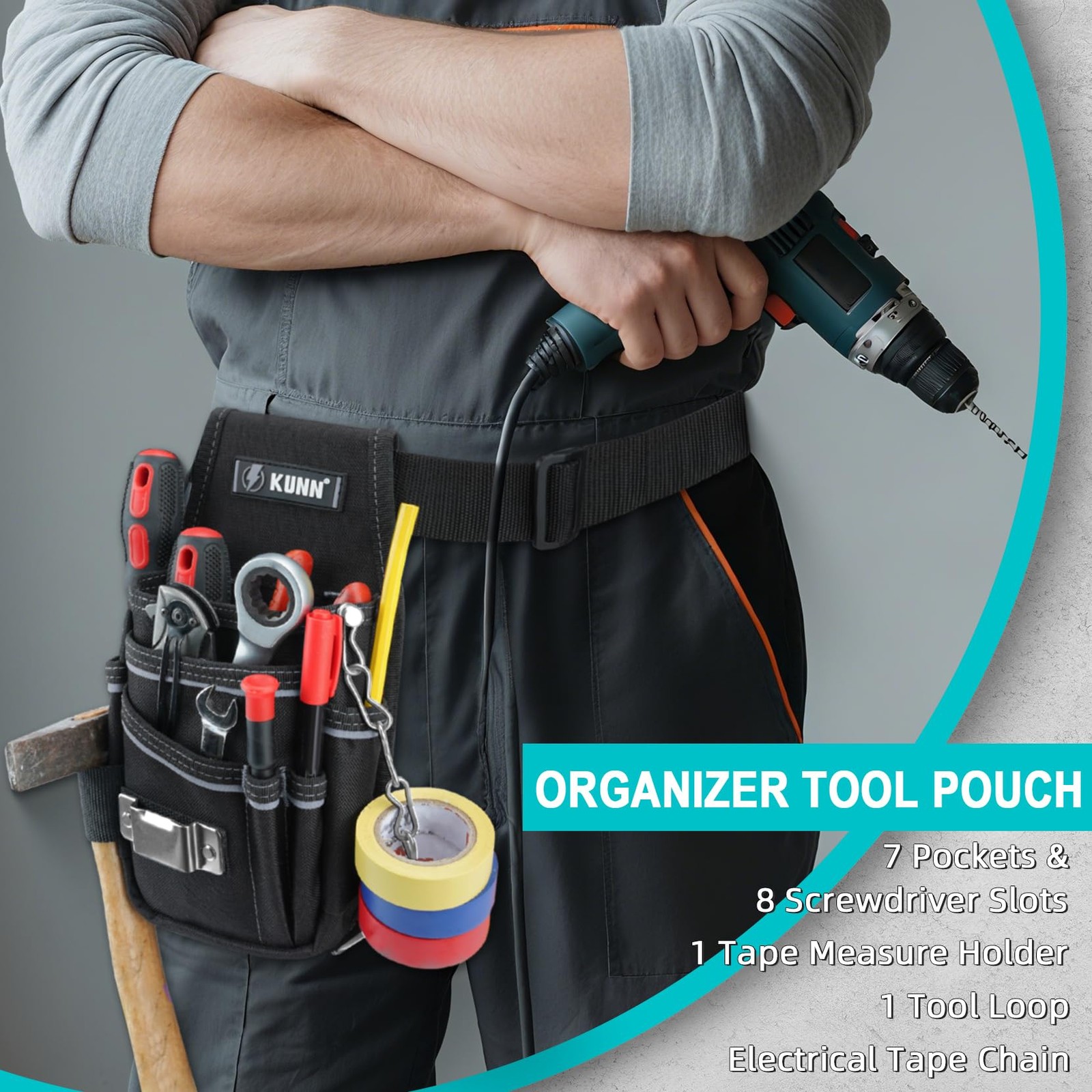 7 Pocket Tool Pouch Belt Clip Heavy Duty Organizer 600D Polyester For Electricia
