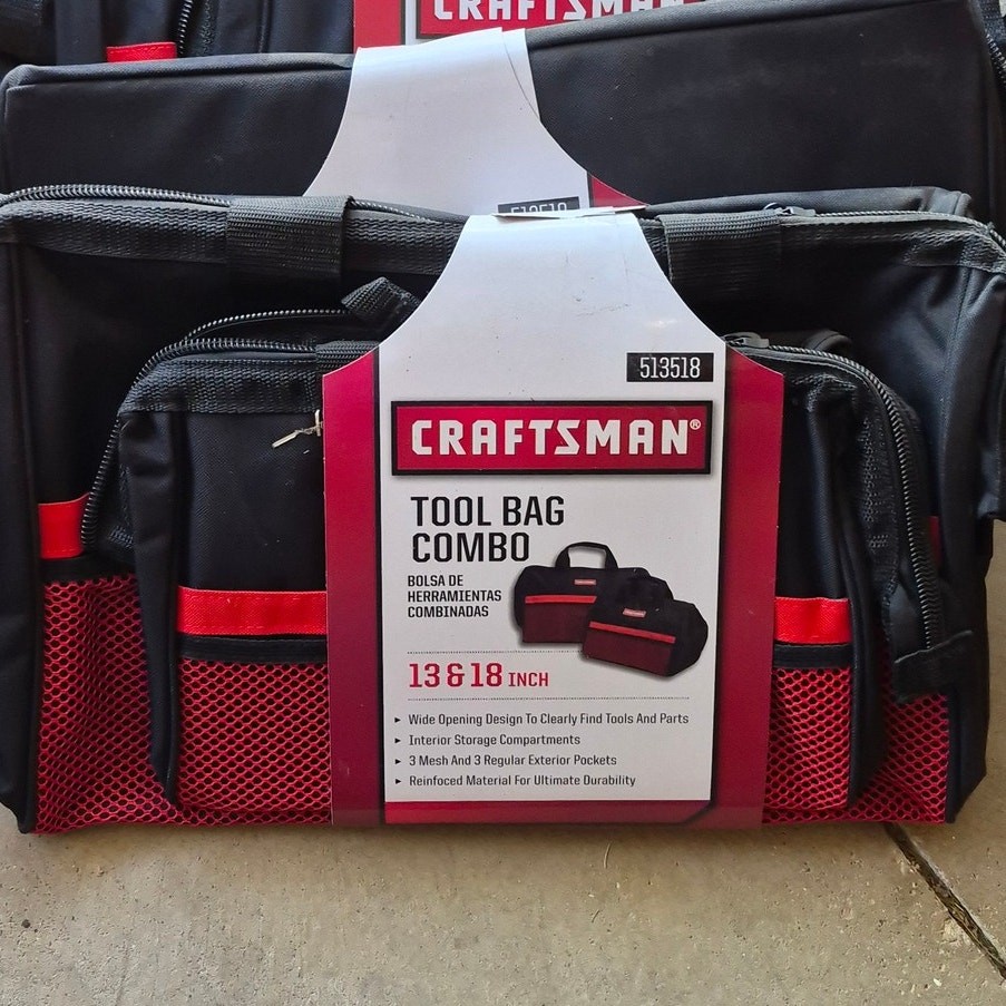 NEW Craftsman 13-inch and 18-inch Zippered Tool Bag Combo in black and red