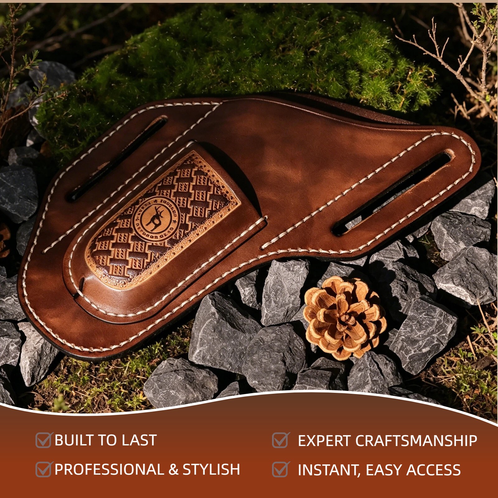 TOURBON Leather 2-in-1 Tool Pouch Folding Knife/Pliers Pocket Belt on Holster