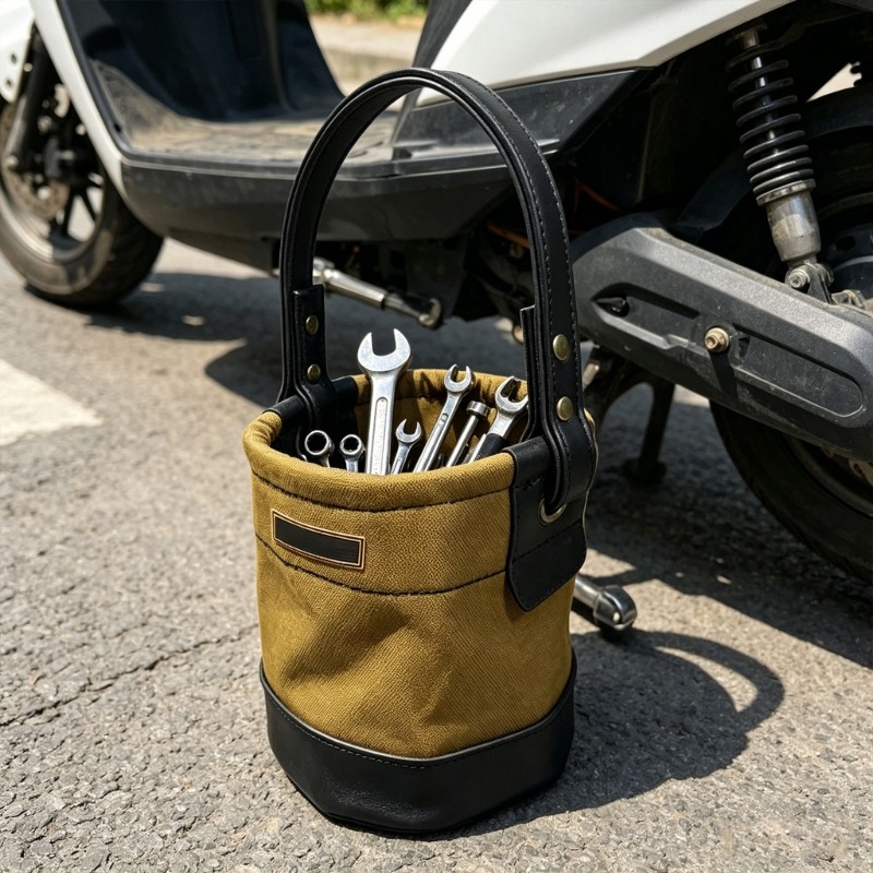 Waterproof Cloth Small Tool Bucket Bag With Reinforced Leather Bottom Bucket