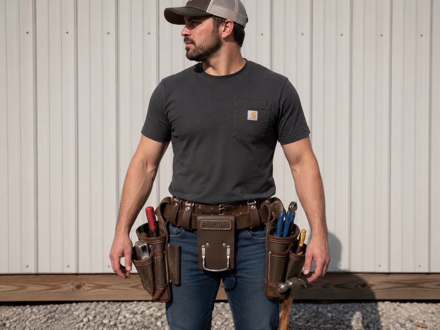 Estwing 14 Pocket Leather Framer Tool Belt Pouch Apron Rig Brown Used