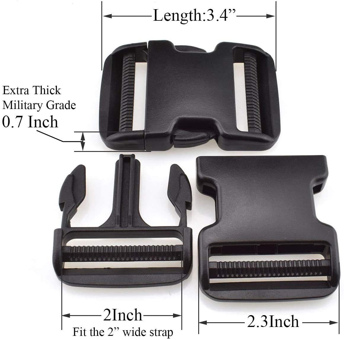 Heavy Duty 2 Inch Black Side Release Belt Buckle Replacement 2 Pack Heavy Duty