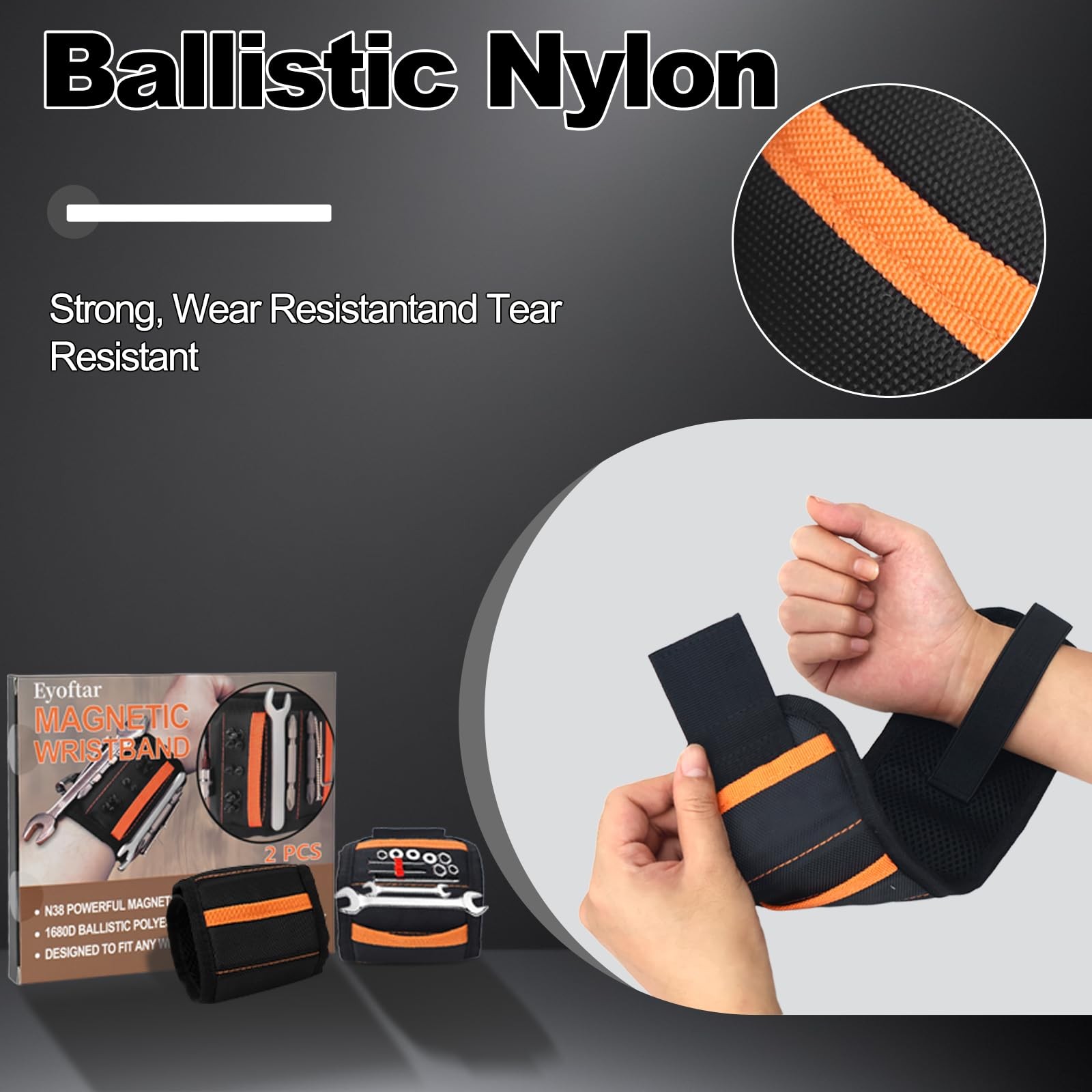 Magnetic Wristband for Tools (2-Pack) – Premium Tool Belt Men, Orange